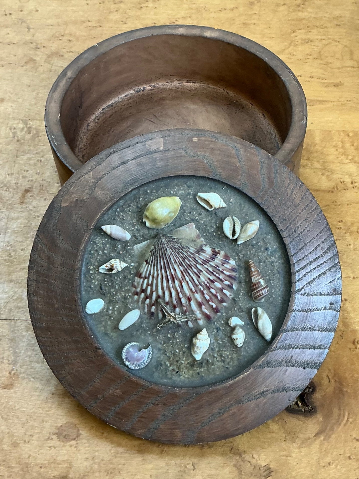 Vintage Wood and Shell Decorative Box - Top view