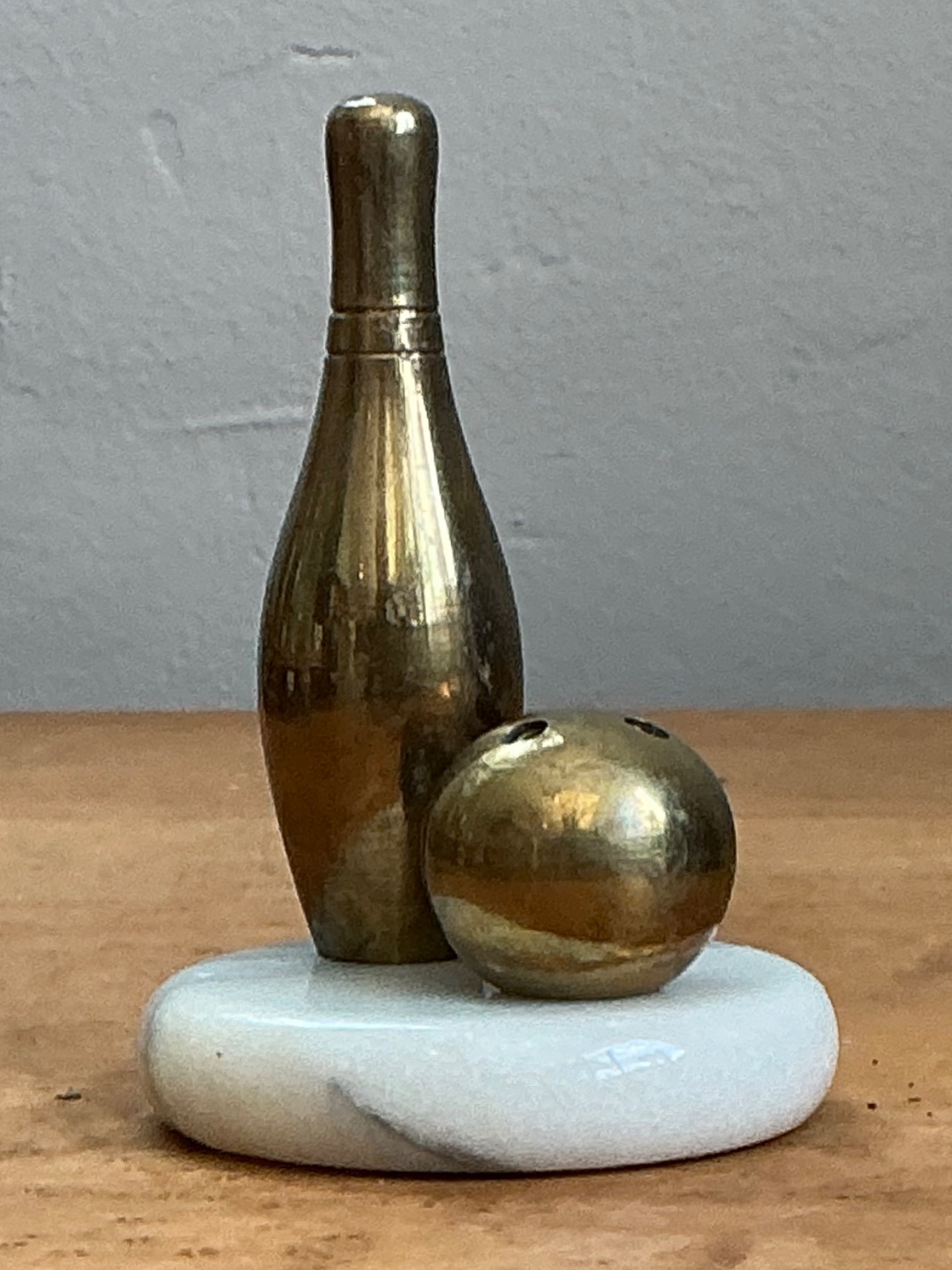 Vintage Brass Bowling Pin and Ball Sculpture - Top view