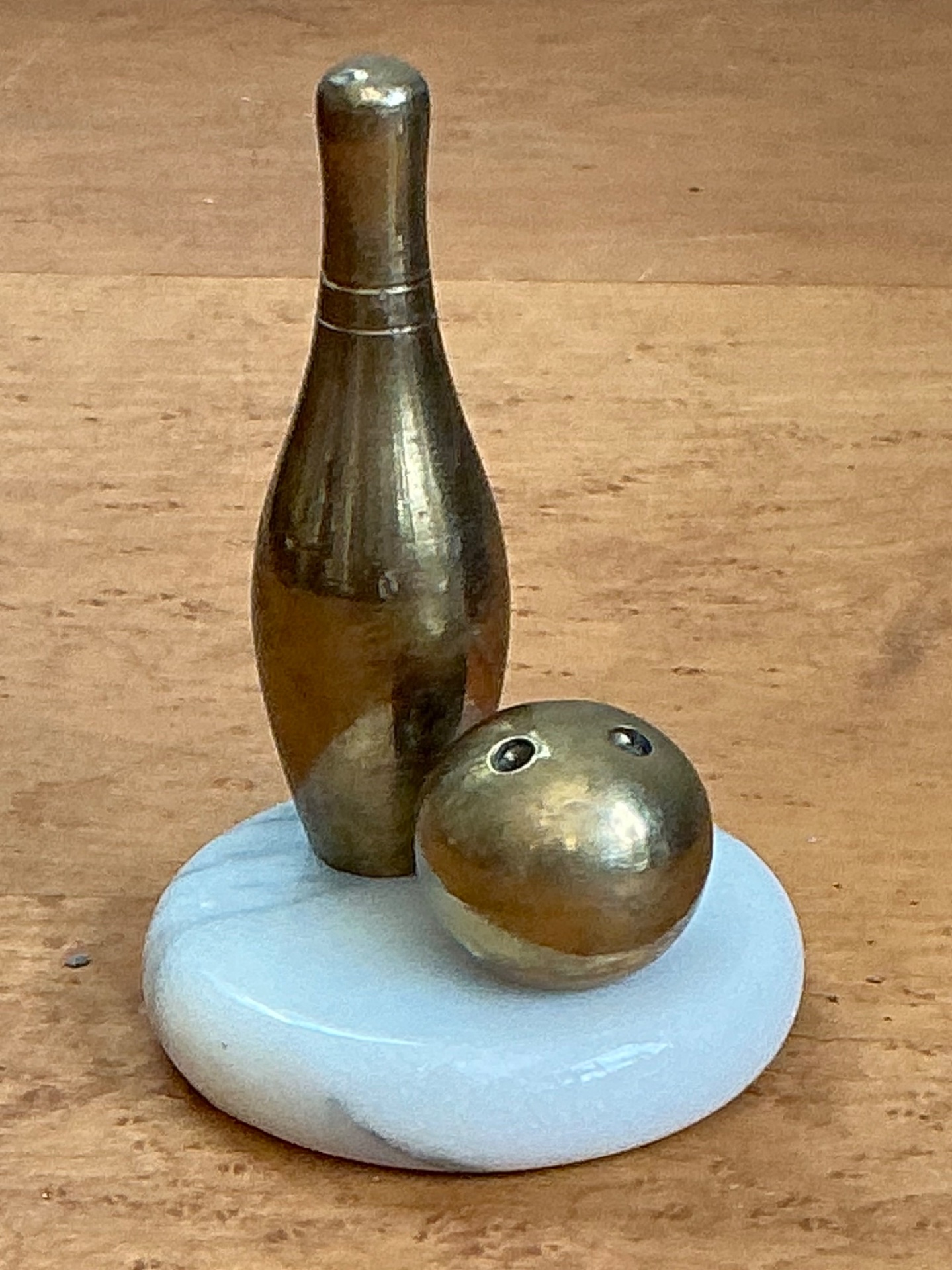 Vintage Brass Bowling Pin and Ball Sculpture - Detail view