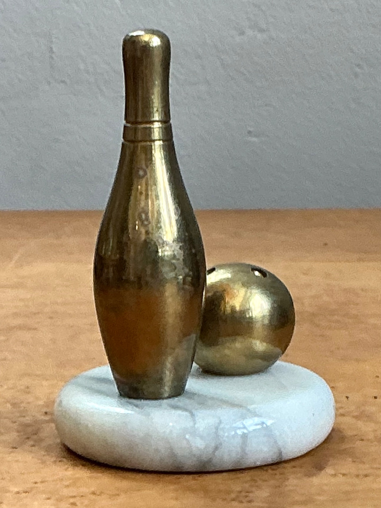 Vintage Brass Bowling Pin and Ball Sculpture - Detail view