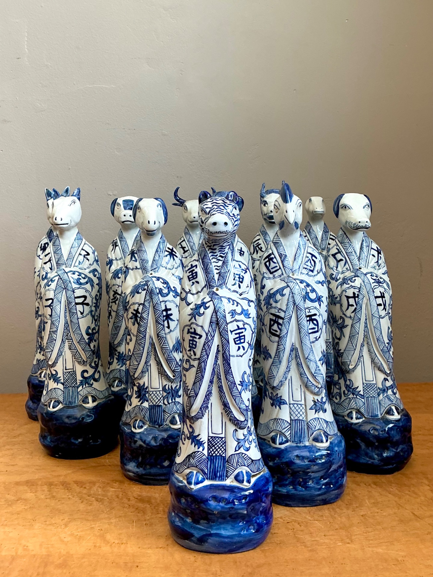 Vintage Blue and White Zodiac Animal Figurines - Set of 11 - Back view