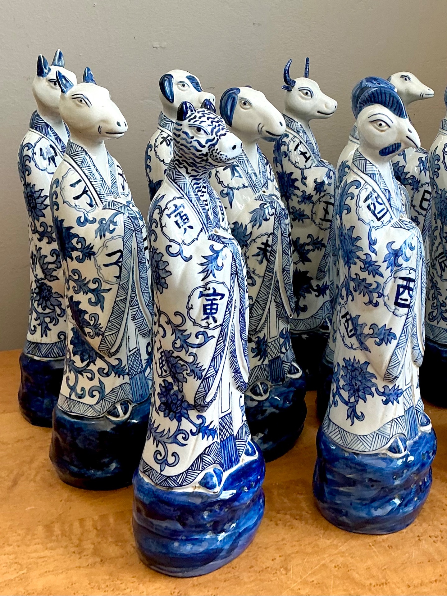 Vintage Blue and White Zodiac Animal Figurines - Set of 11 - Side view