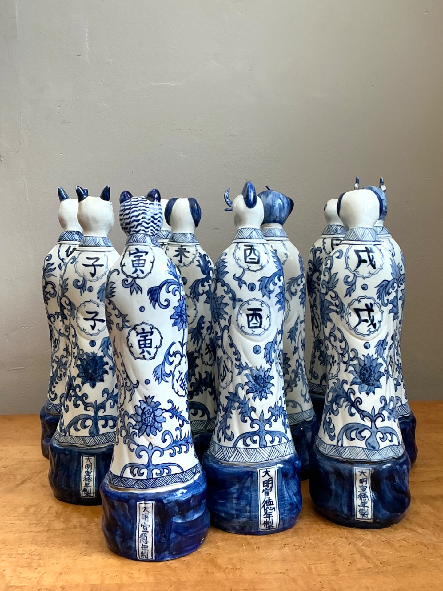 Vintage Blue and White Zodiac Animal Figurines - Set of 11 - Top view