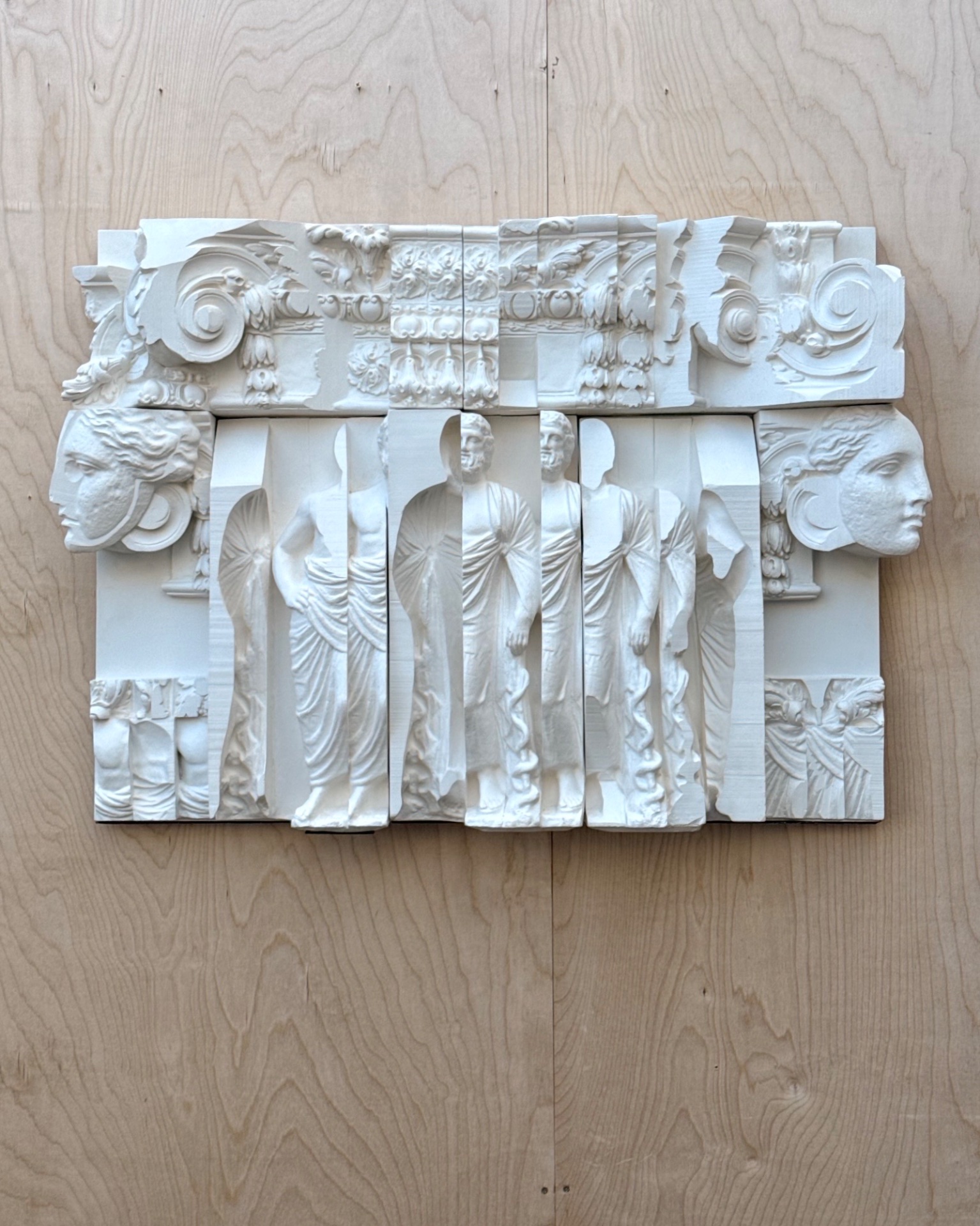 Vintage White Relief Sculpture Panel - Top view