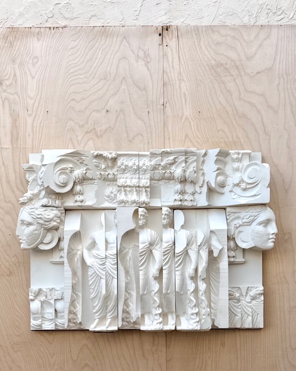 Vintage White Relief Sculpture Panel - Detail view