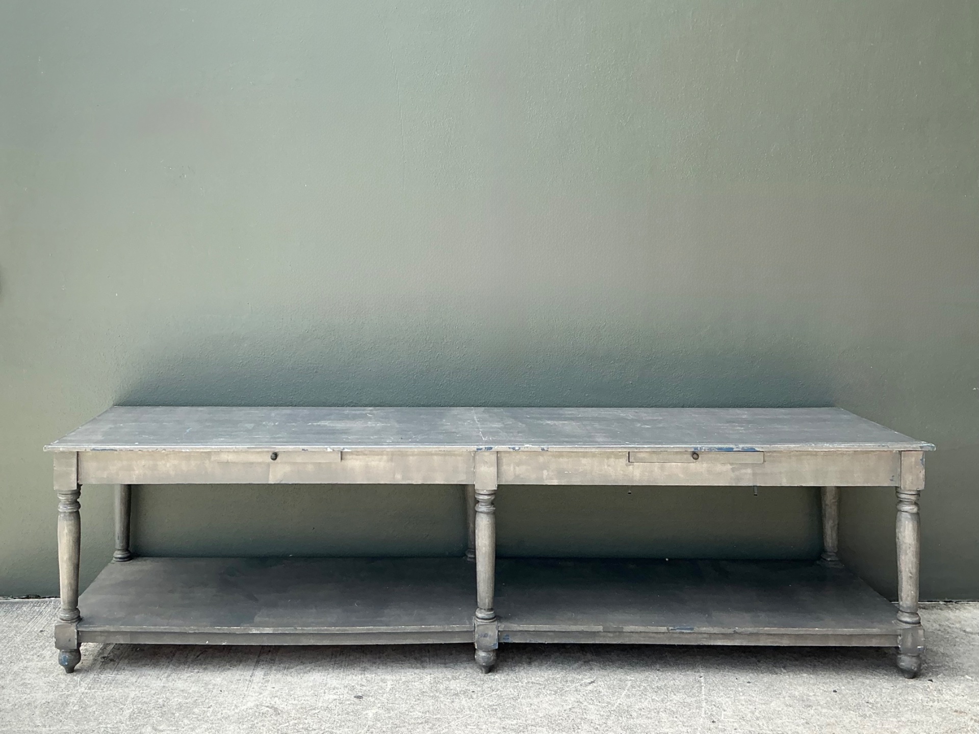 Monumental Vintage Rustic Wooden Farm Table - Side view