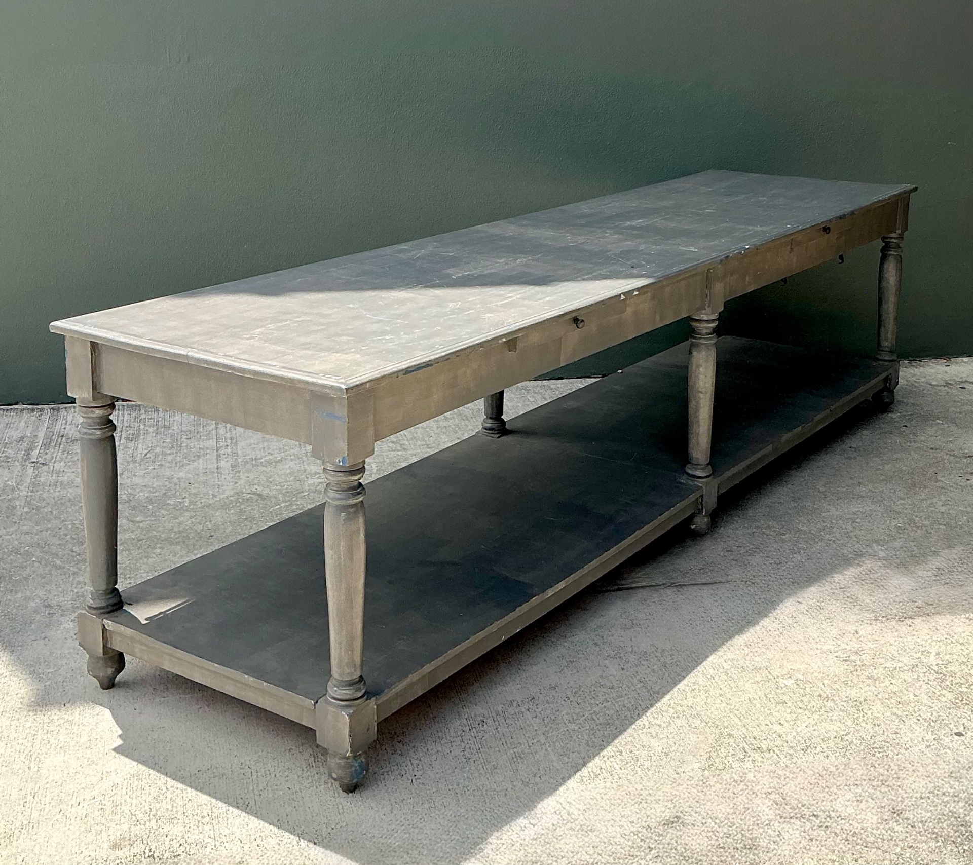 Monumental Vintage Rustic Wooden Farm Table - Top view