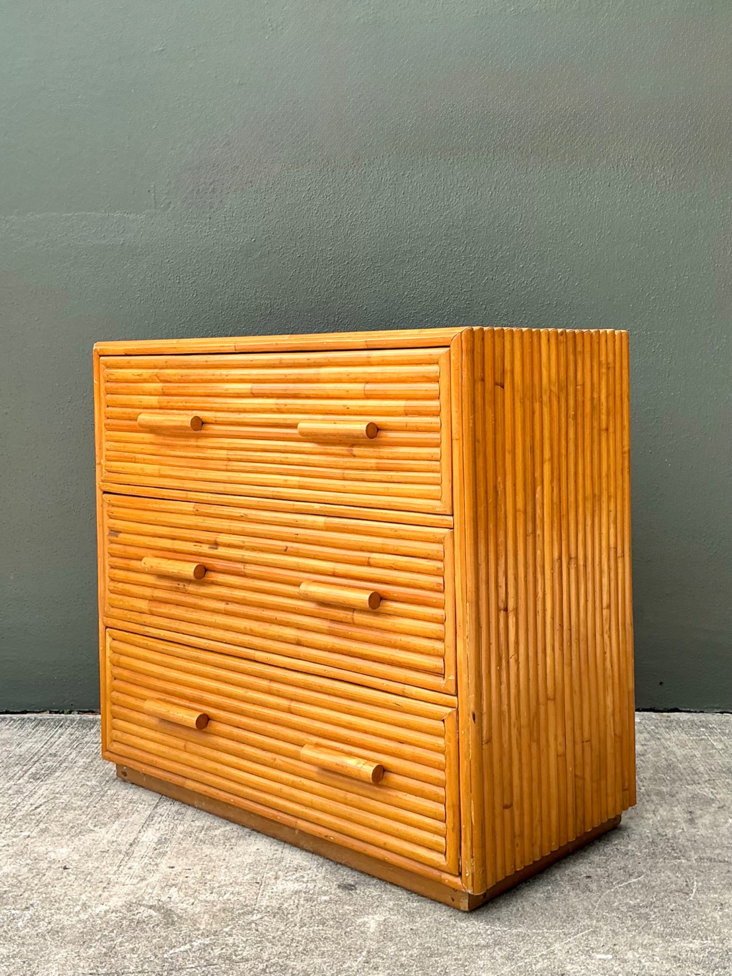 Vintage Bamboo Three-Drawer Chest - Top view
