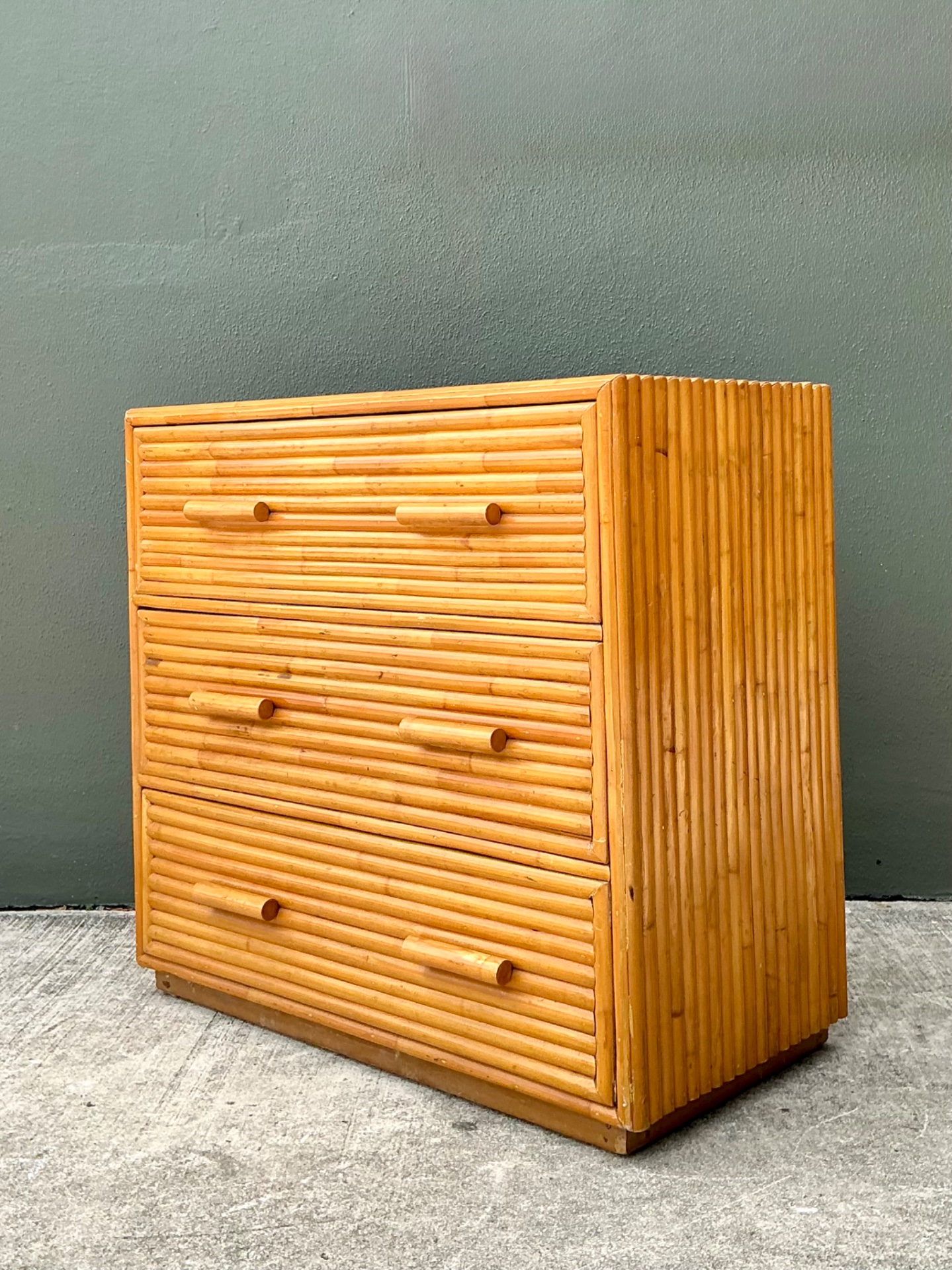 Vintage Bamboo Three-Drawer Chest - Side view
