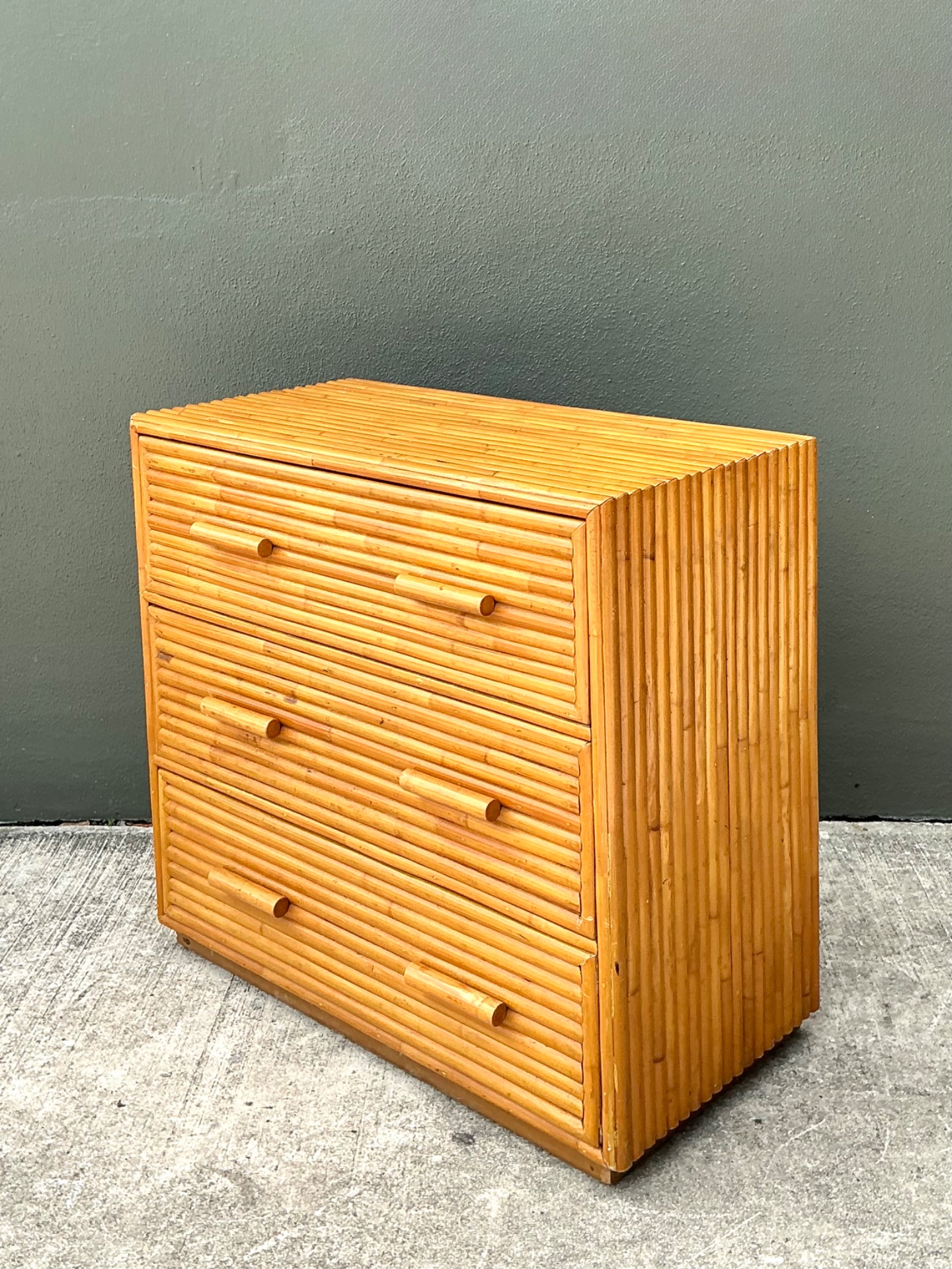 Vintage Bamboo Three-Drawer Chest - Back view