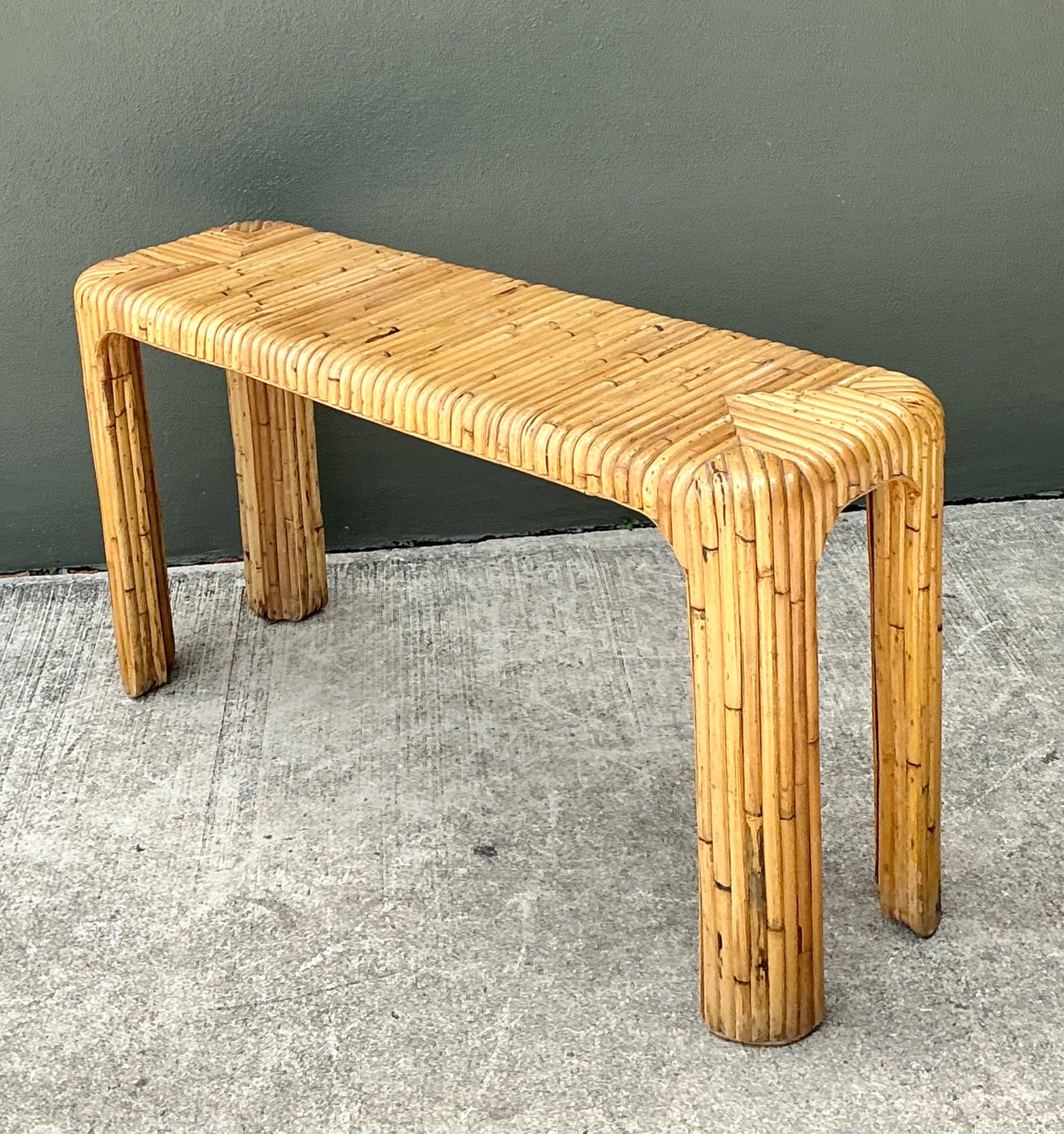 Vintage Rattan Waterfall Console Table - Top view