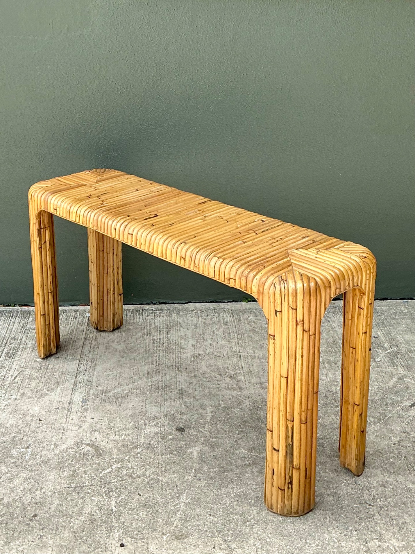 Vintage Rattan Waterfall Console Table - Side view