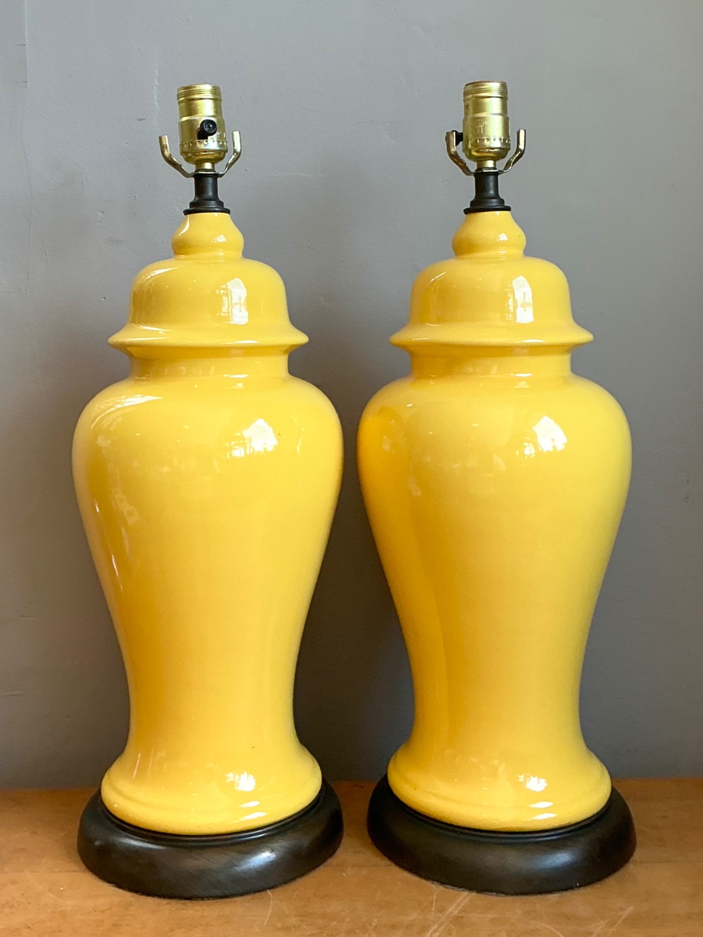 Vintage Glazed Ceramic Ginger Jar Lamps - Set of 2 - Side view
