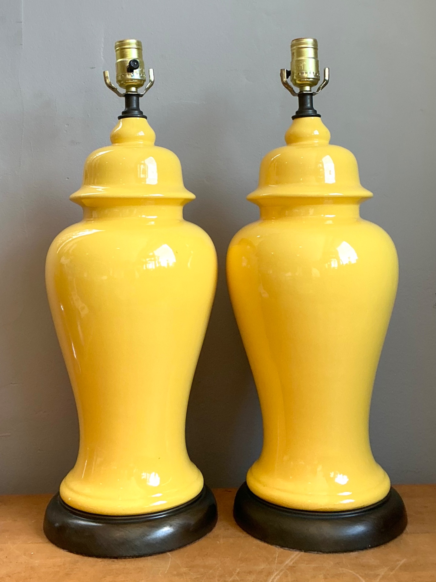 Vintage Glazed Ceramic Ginger Jar Lamps - Set of 2 - Top view