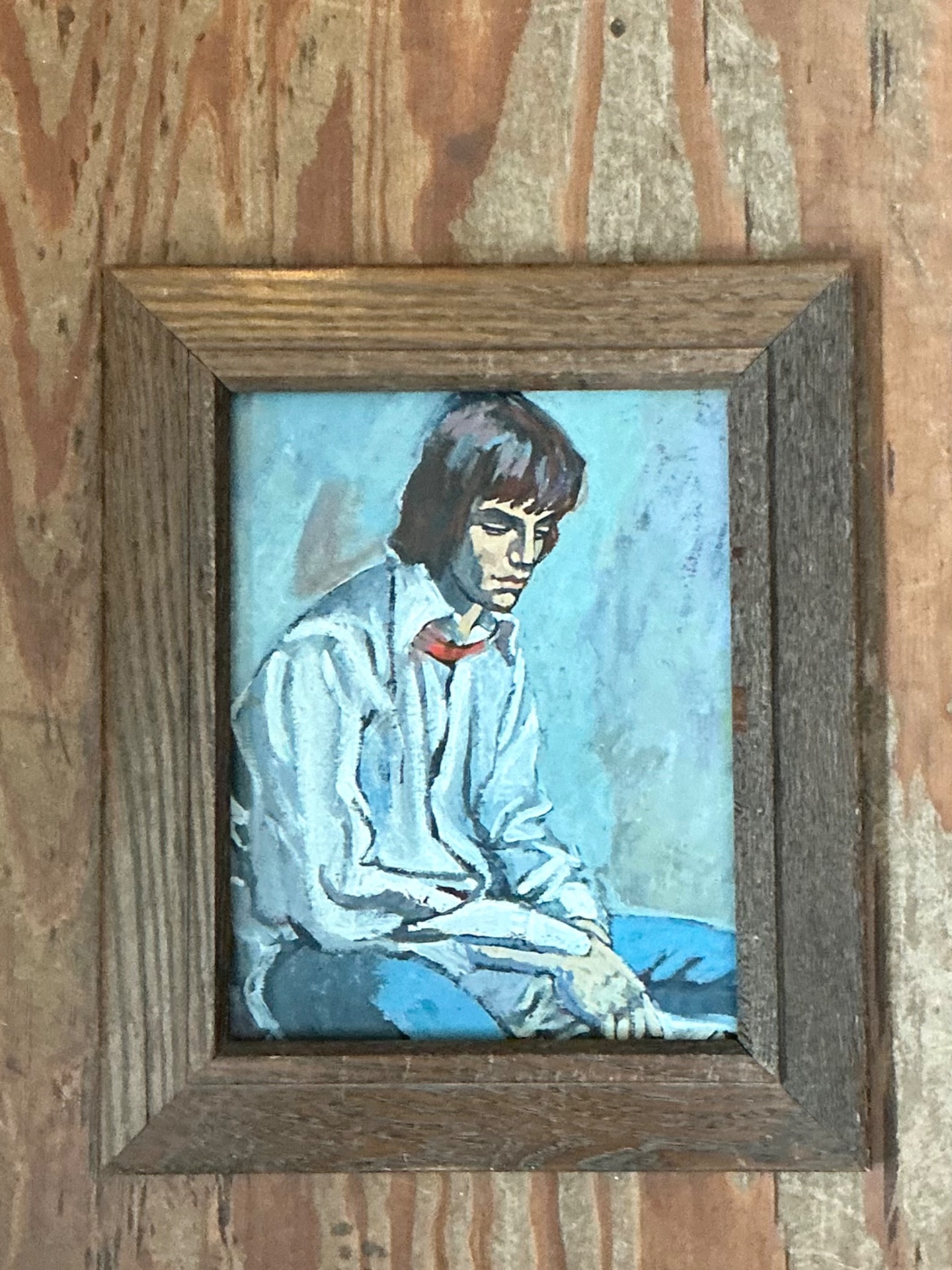 Vintage 1970s Oil Painting of Seated Man - Side view