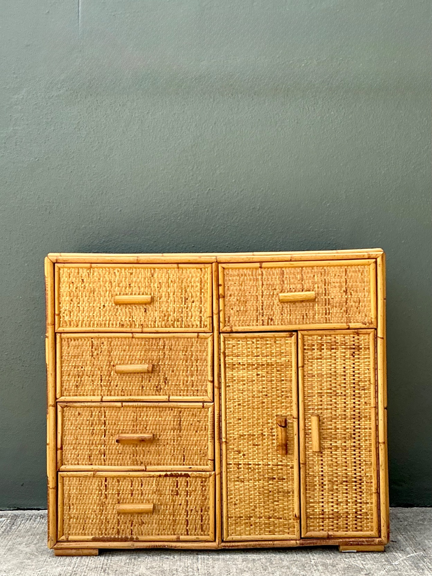 Vintage Woven Rattan and Wood Sideboard - Detail view