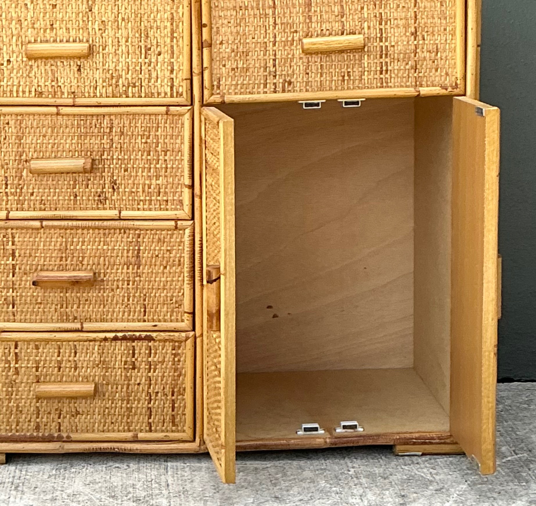 Vintage Woven Rattan and Wood Sideboard - Detail view