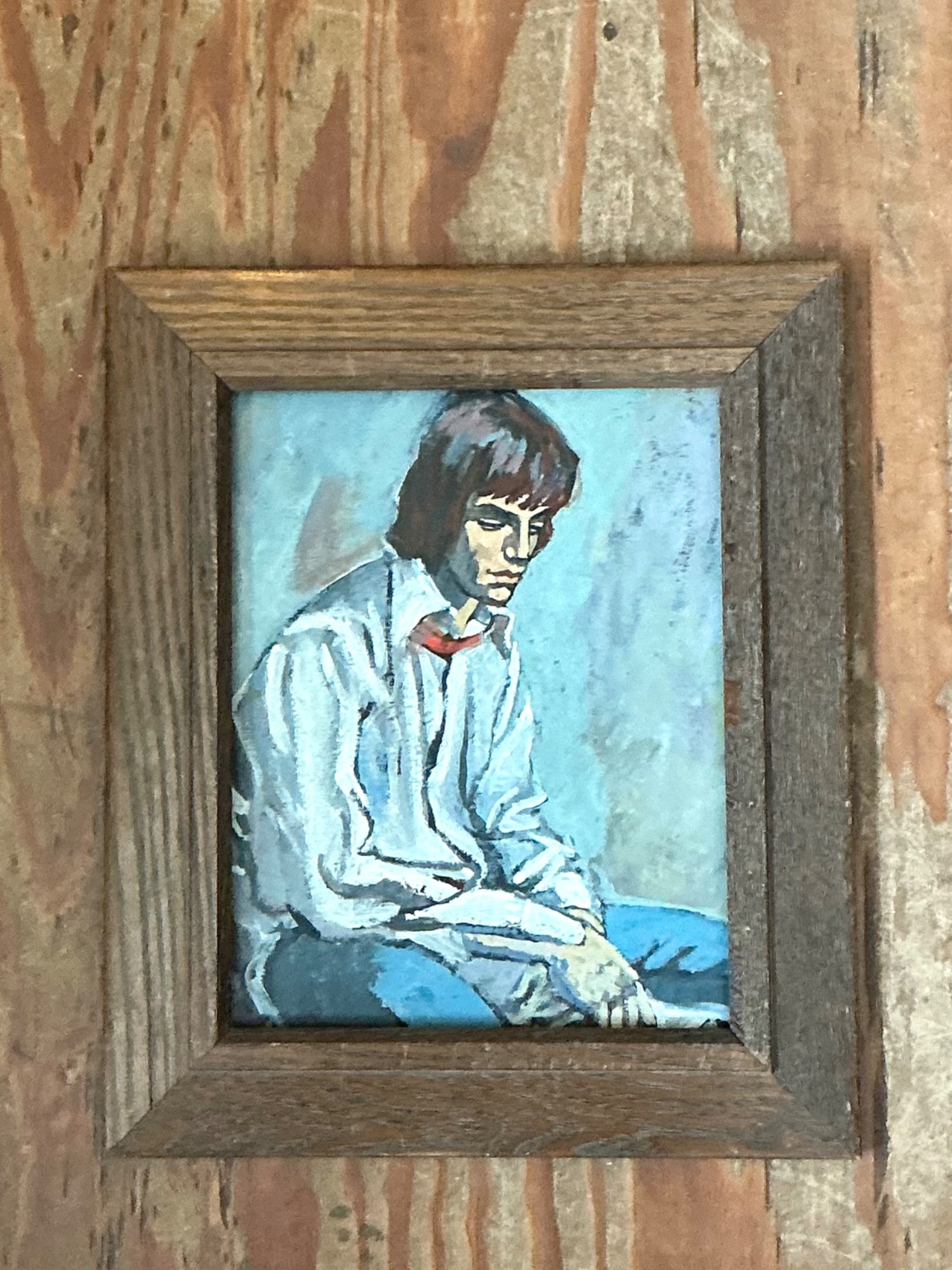 Vintage 1970s Oil Painting of Seated Man - Detail view