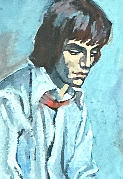 Vintage 1970s Oil Painting of Seated Man - Back view