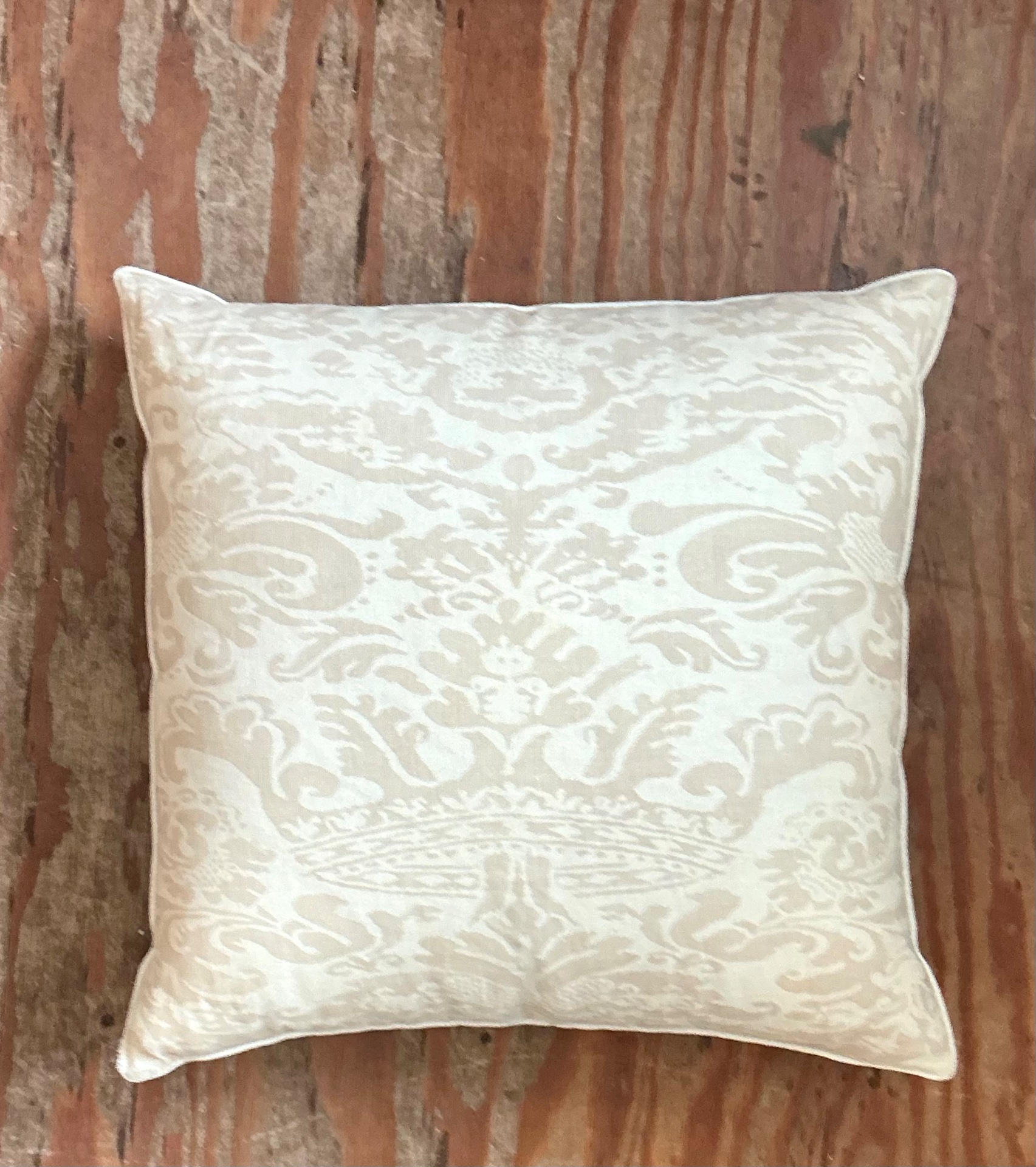 Vintage Quadrille “Bromante” Tinted Linen Throw Pillow - Side view