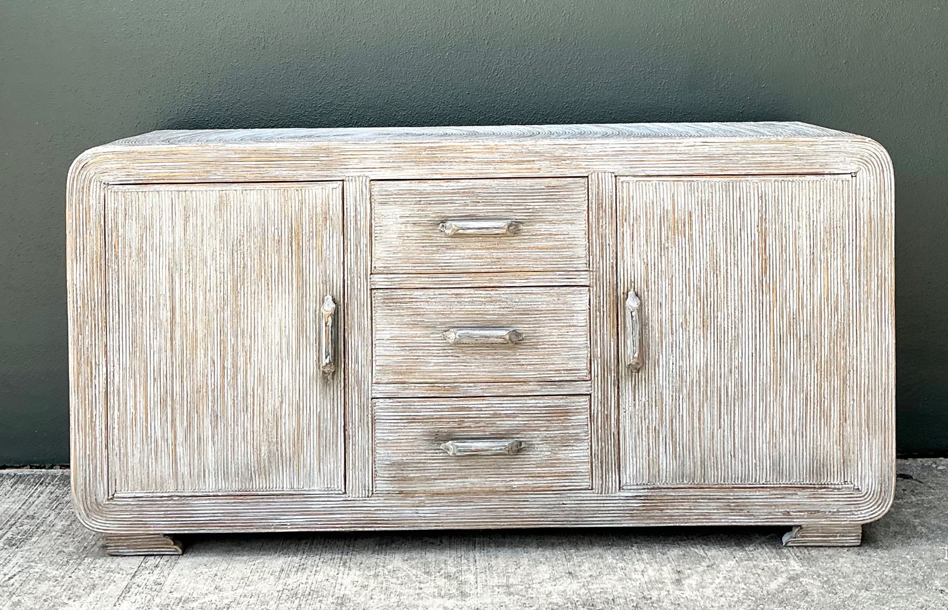 Vintage Distressed Finish Pencil Reed Credenza - Side view