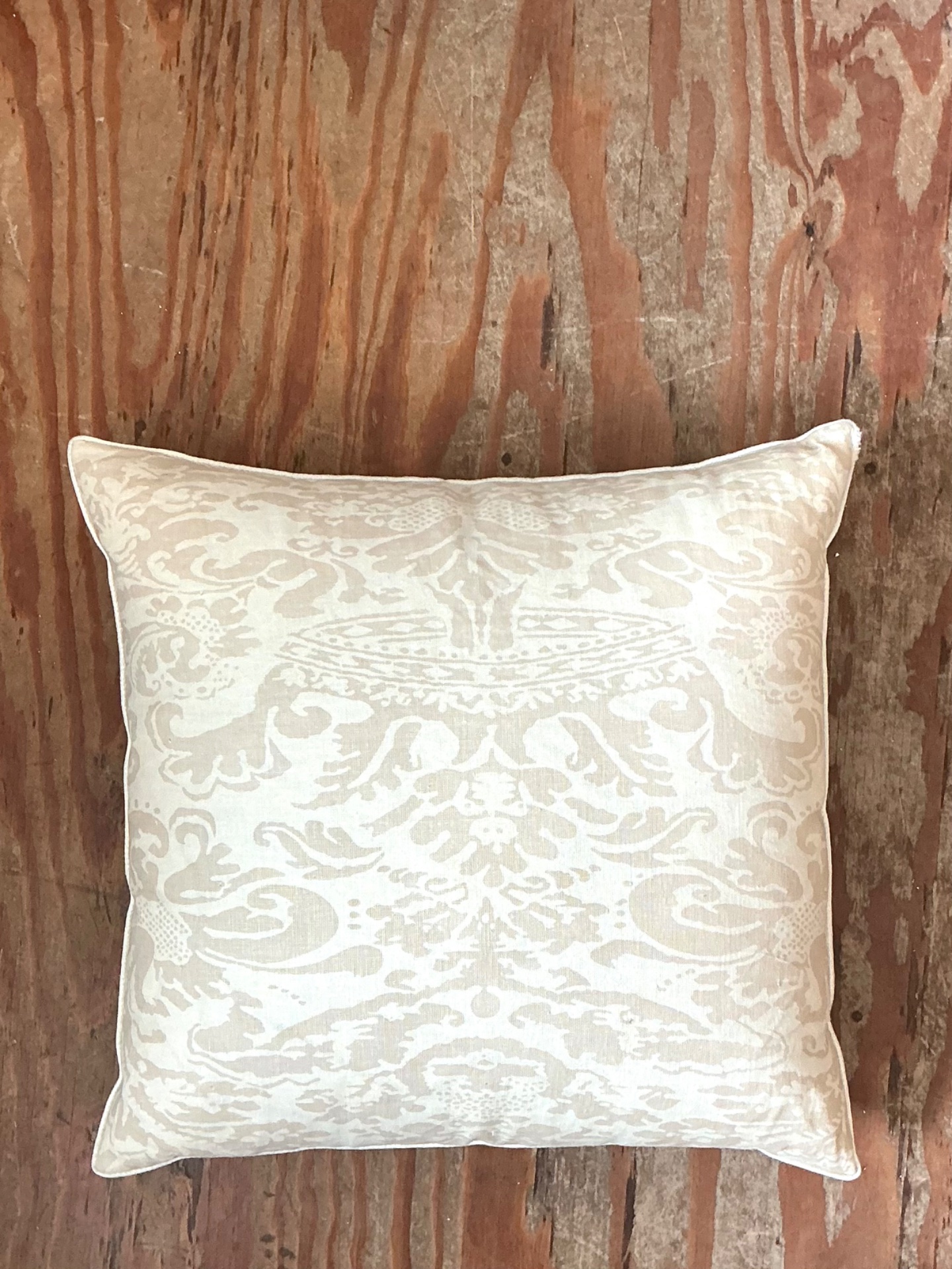 Vintage Quadrille “Bromante” Tinted Linen Throw Pillow - Top view