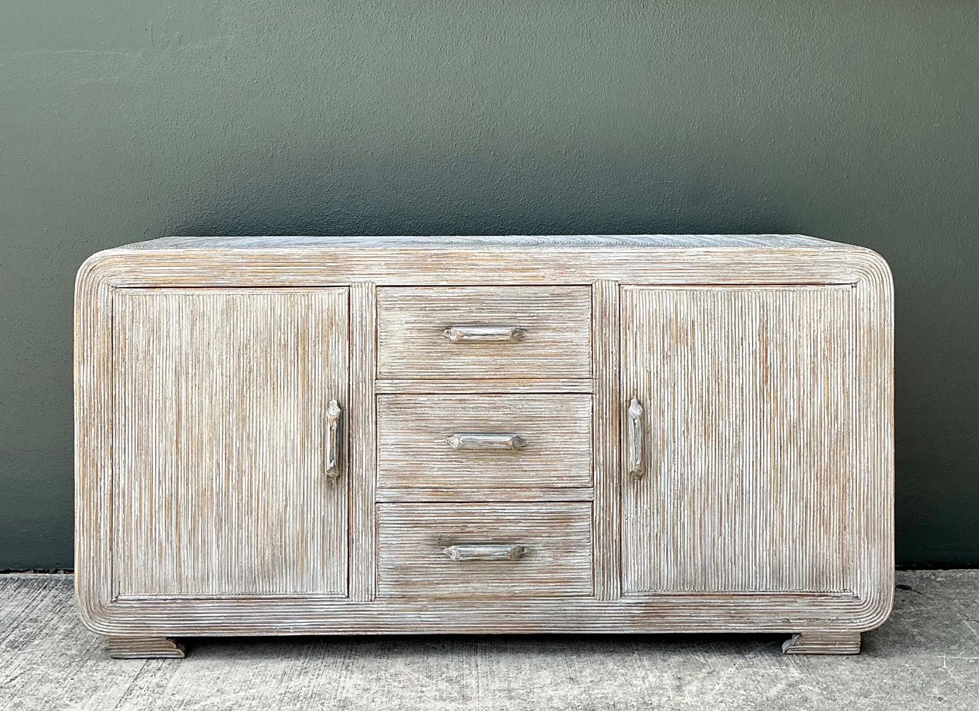 Vintage Distressed Finish Pencil Reed Credenza - Back view
