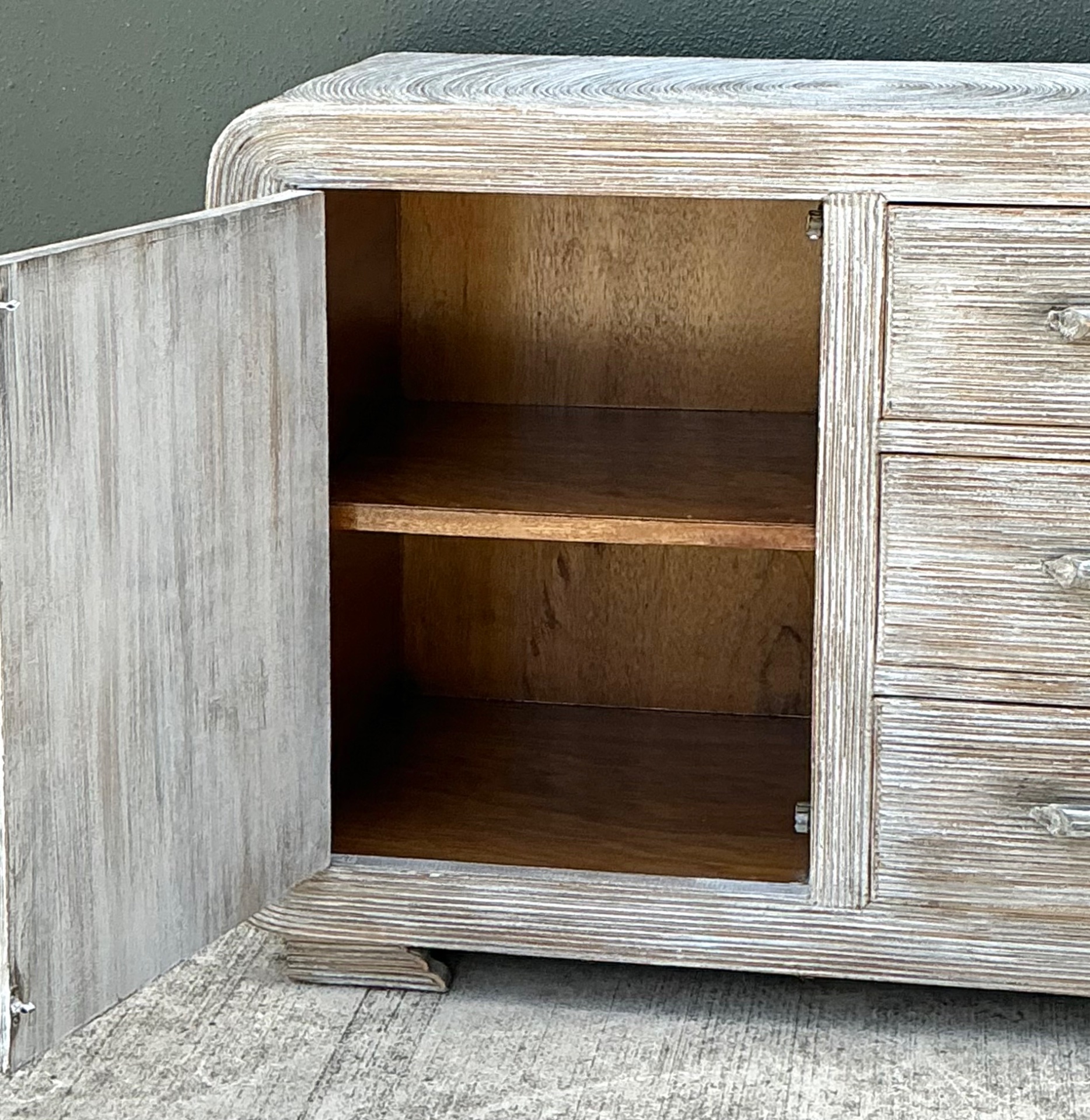 Vintage Distressed Finish Pencil Reed Credenza - Top view