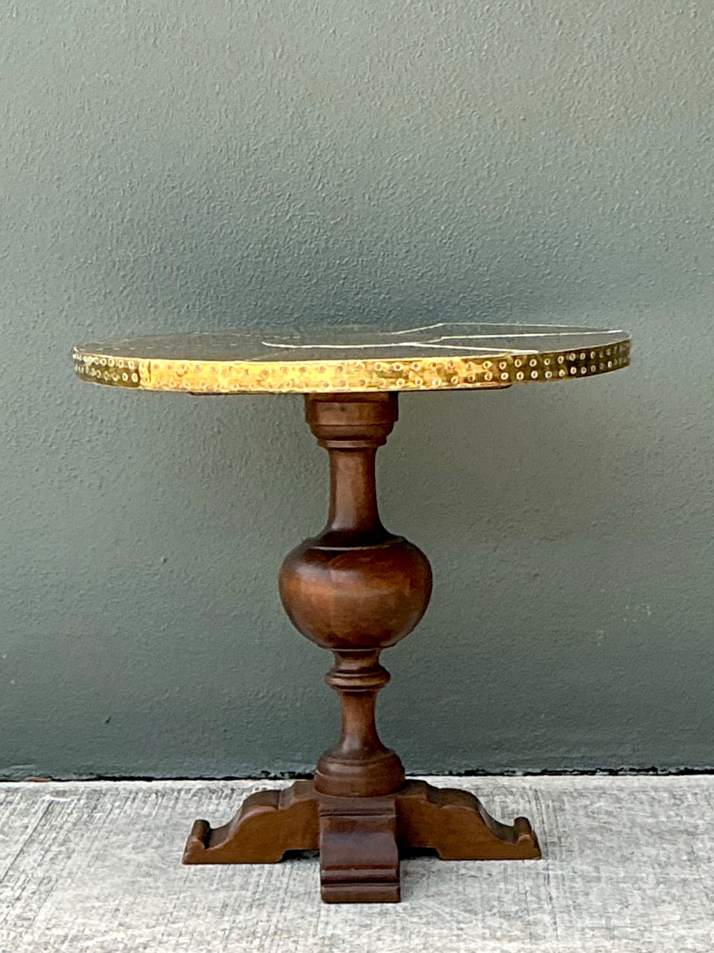 Vintage Brass and Wood Pedestal Table - Back view