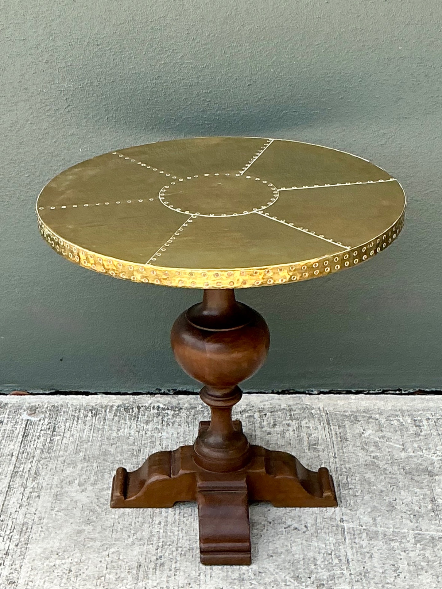 Vintage Brass and Wood Pedestal Table - Top view