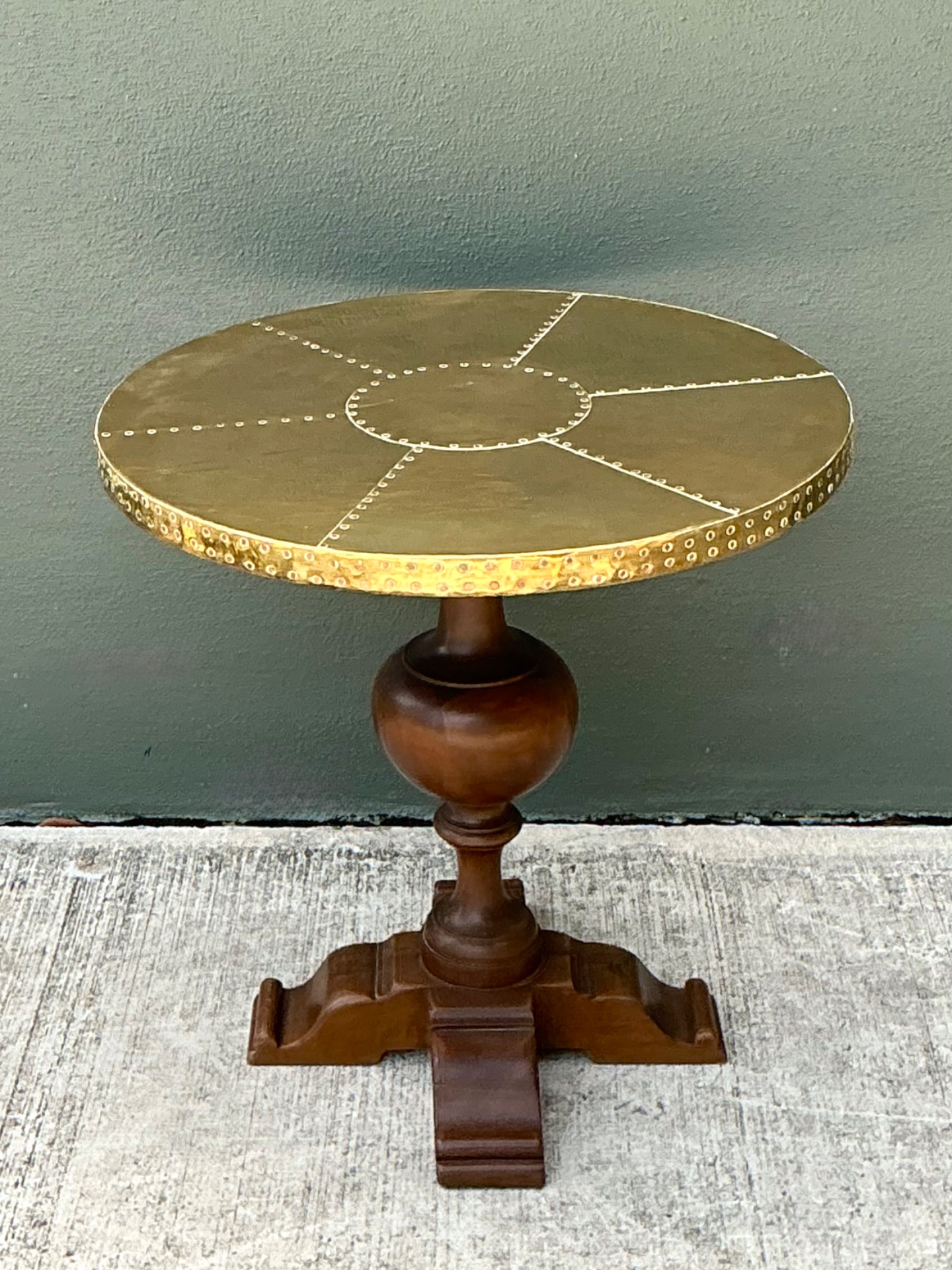 Vintage Brass and Wood Pedestal Table - Back view