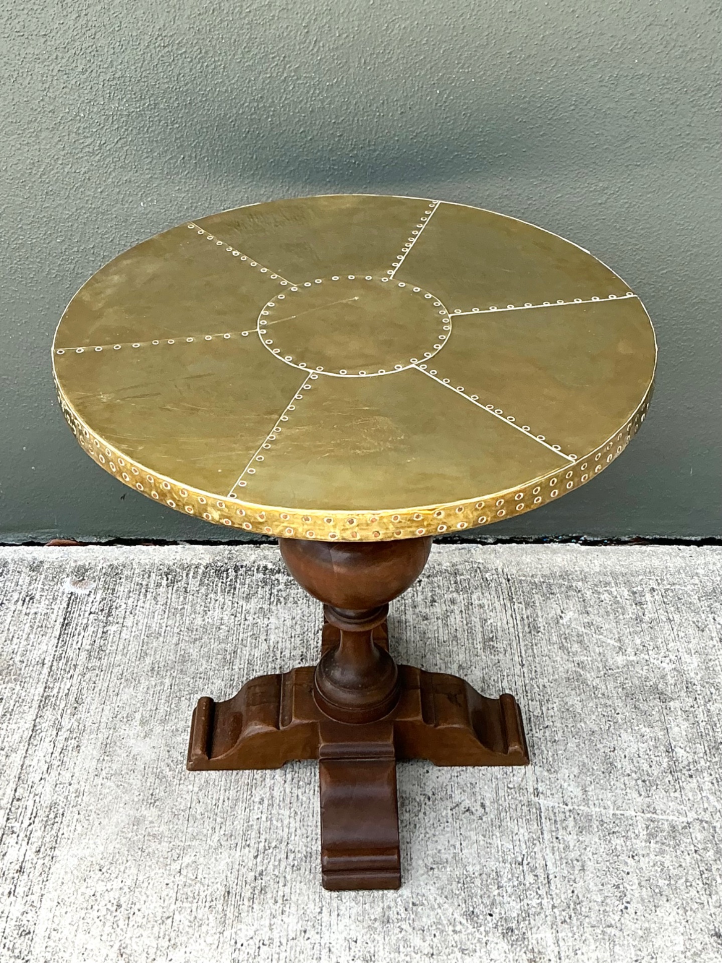 Vintage Brass and Wood Pedestal Table - Detail view