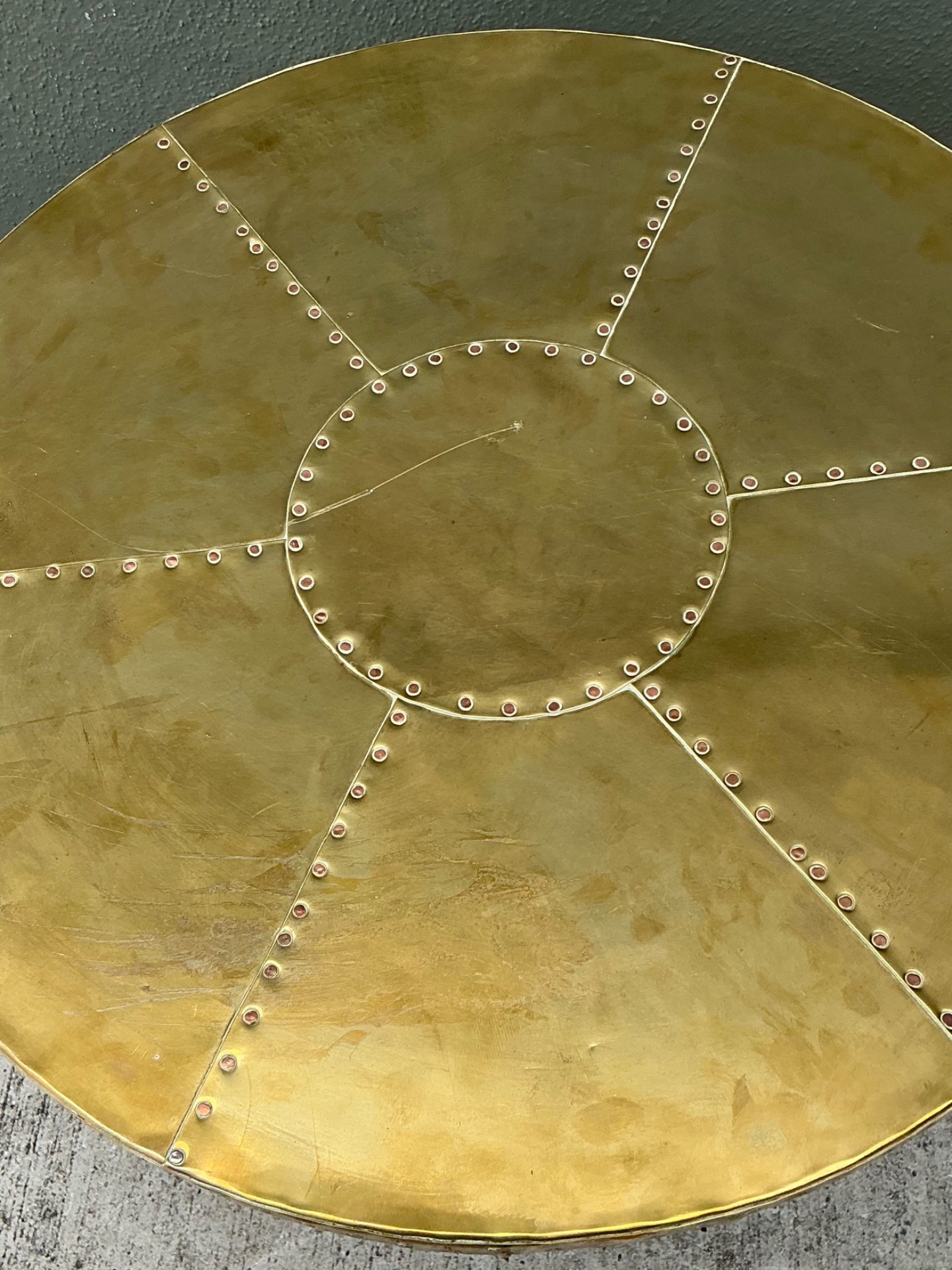 Vintage Brass and Wood Pedestal Table - Top view
