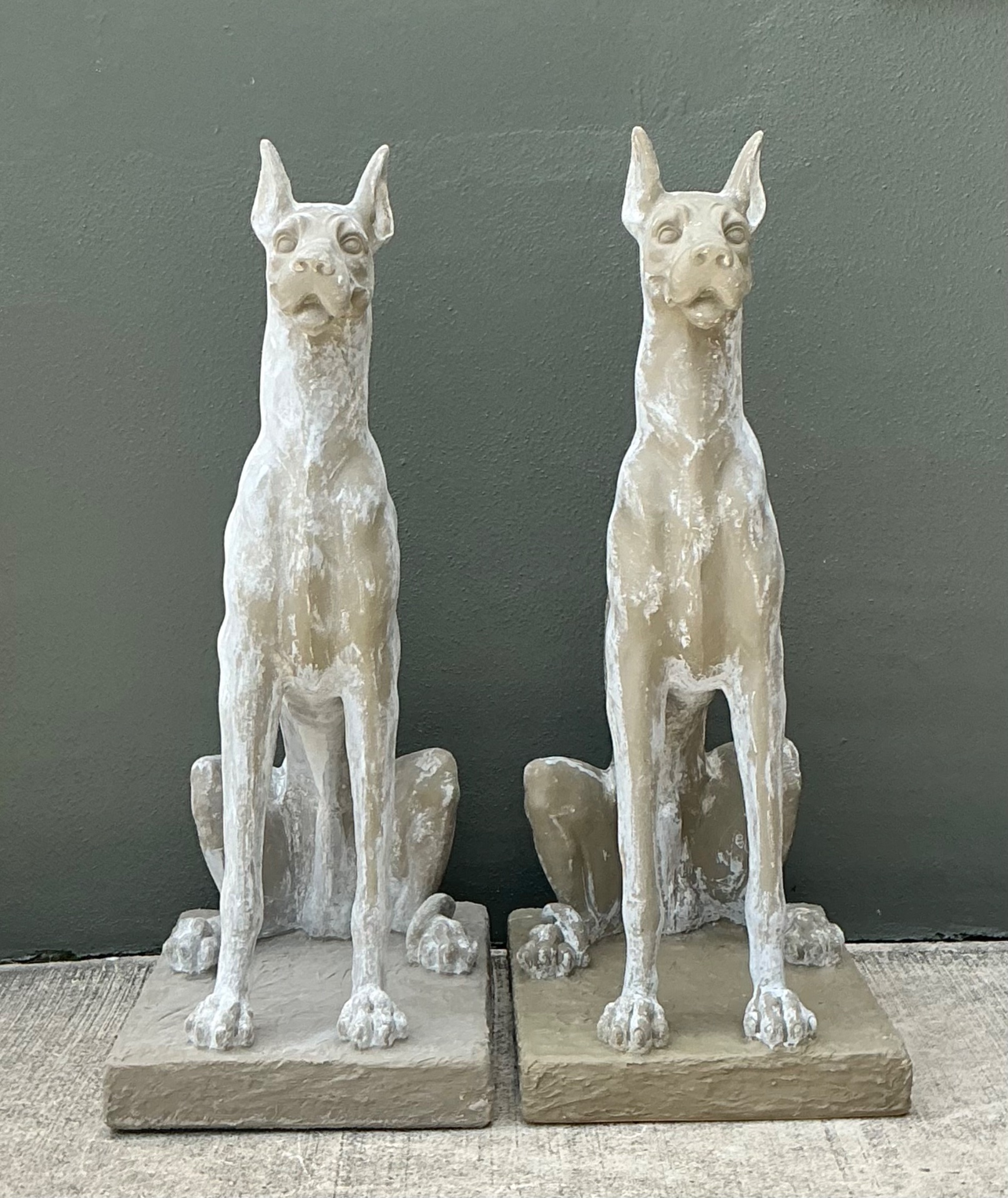 Vintage Eco Plaster Great Dane Sculptures - Pair - Top view