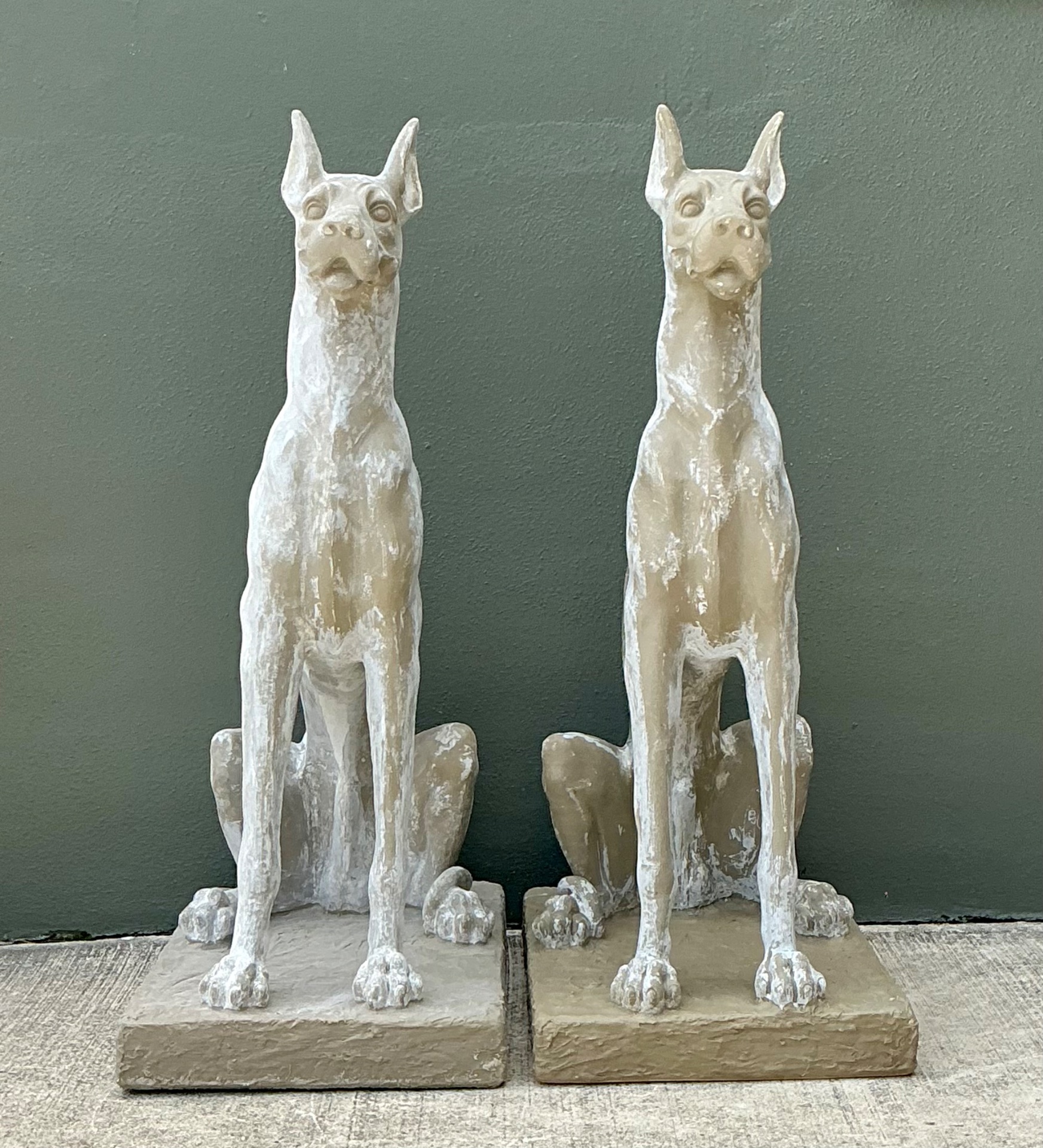 Vintage Eco Plaster Great Dane Sculptures - Pair - Back view