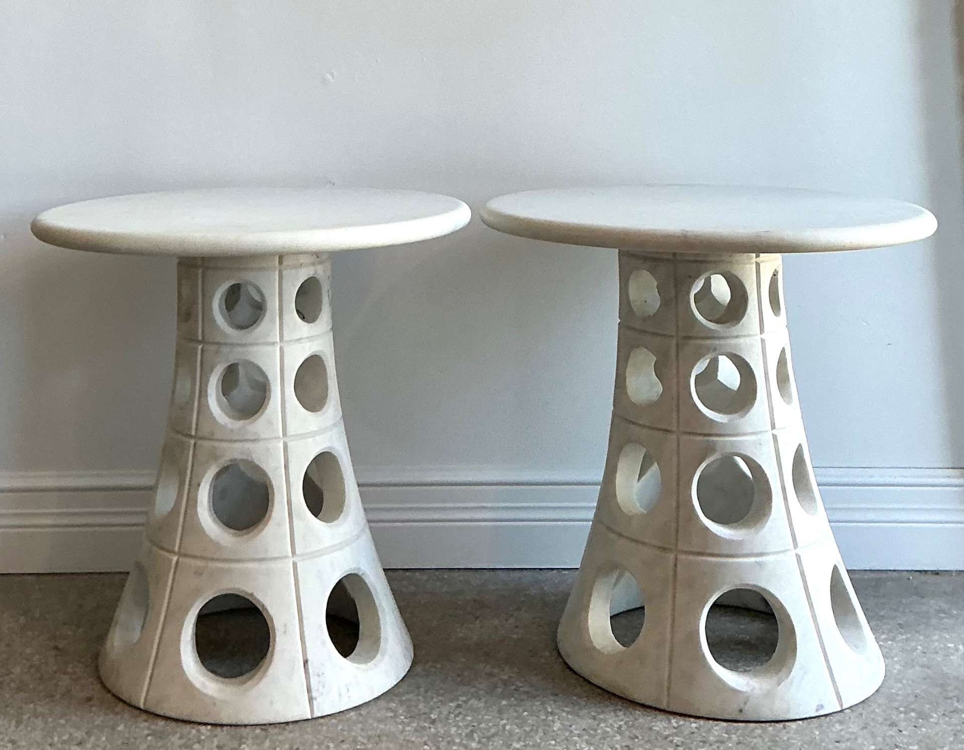 Vintage Italian Marble Cutout Side Tables - A Pair - Back view