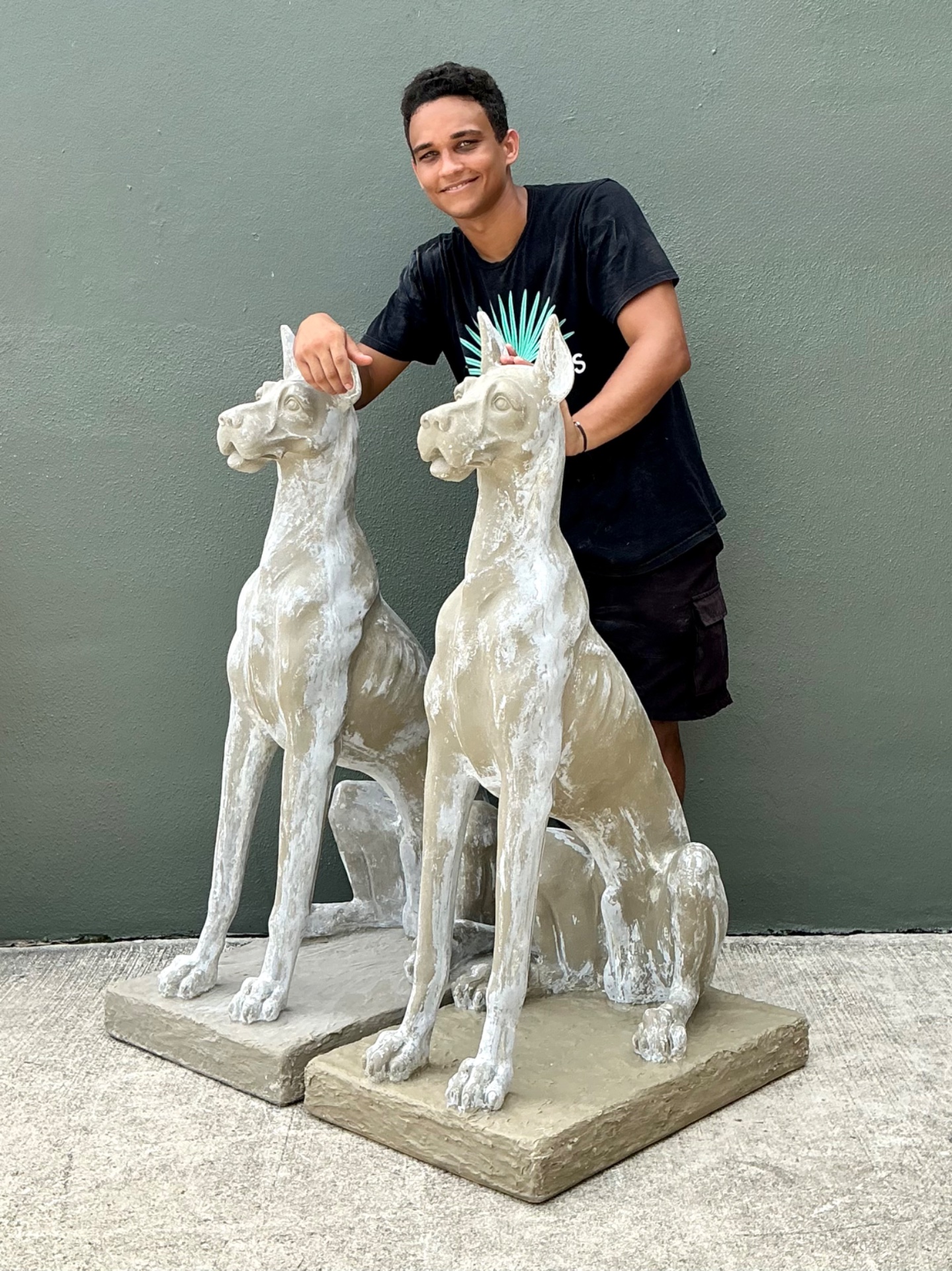 Vintage Eco Plaster Great Dane Sculptures - Pair - Side view