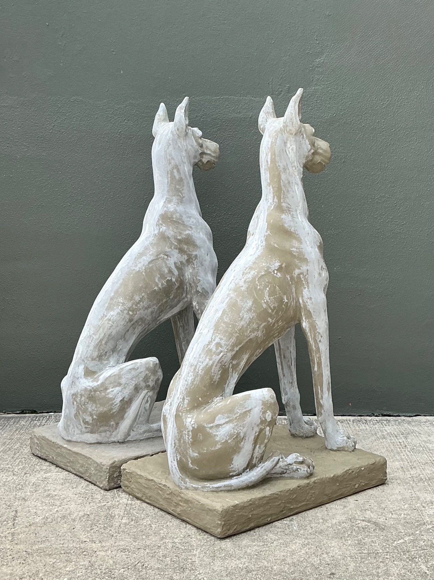 Vintage Eco Plaster Great Dane Sculptures - Pair - Top view