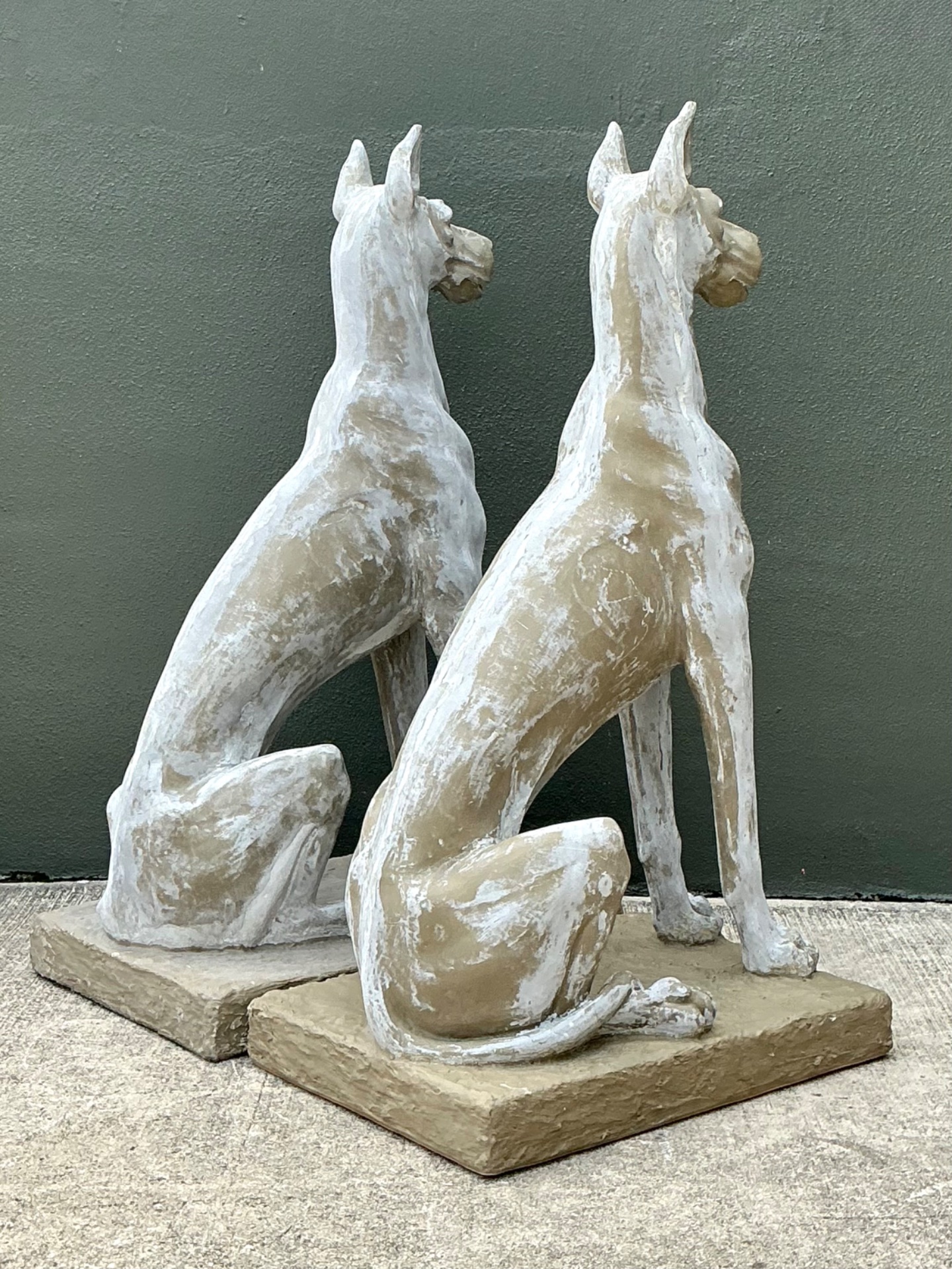 Vintage Eco Plaster Great Dane Sculptures - Pair - Side view
