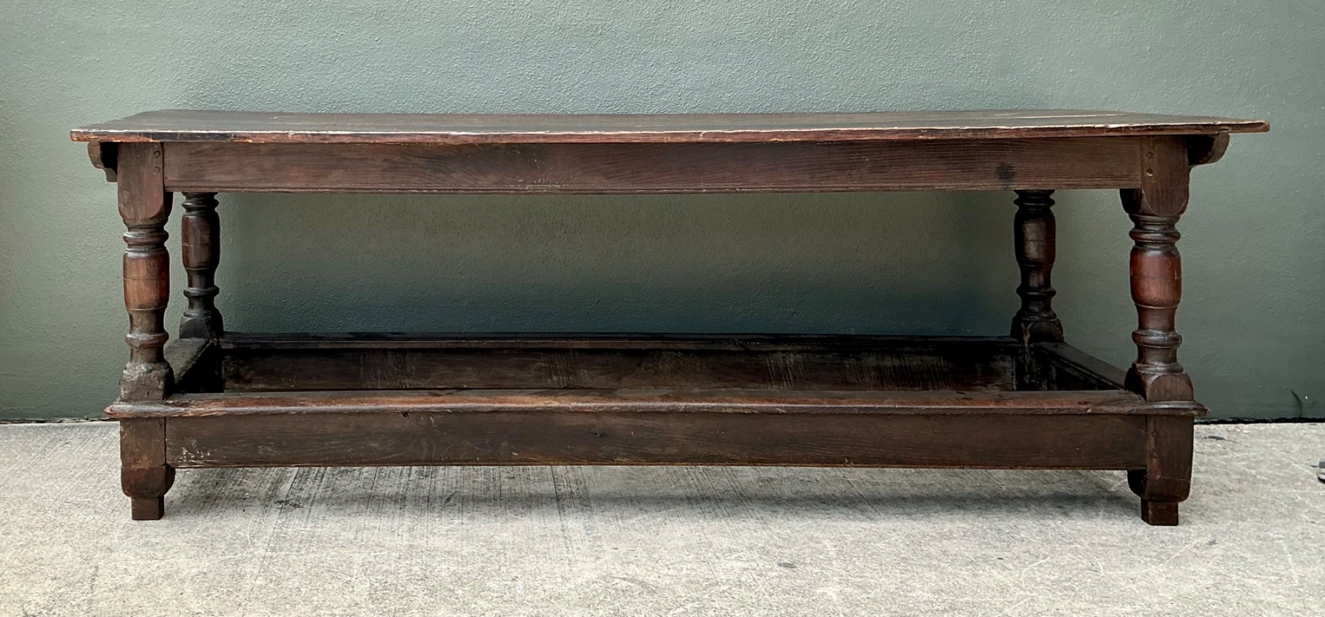 Vintage Monumental Belgian Wood Farmhouse Table - Side view