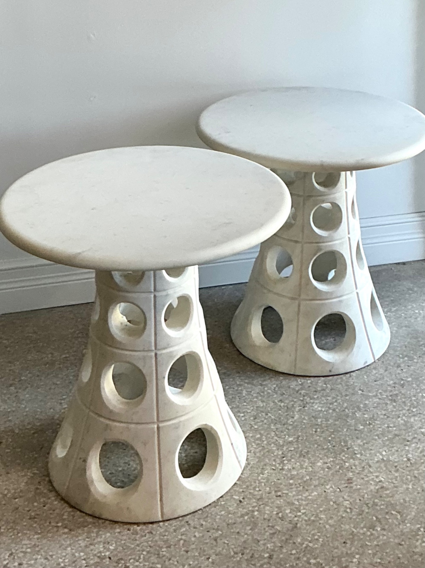 Vintage Italian Marble Cutout Side Tables - A Pair - Top view