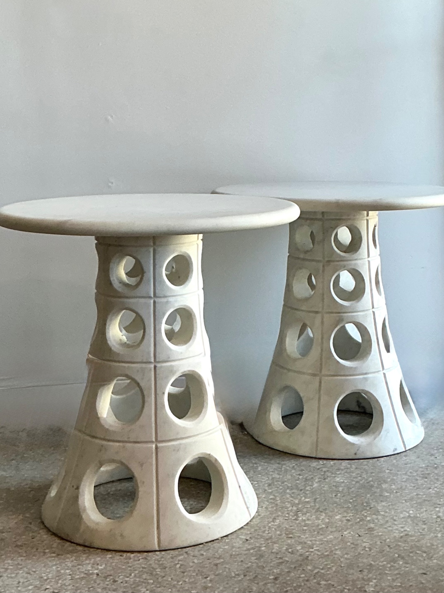 Vintage Italian Marble Cutout Side Tables - A Pair - Detail view