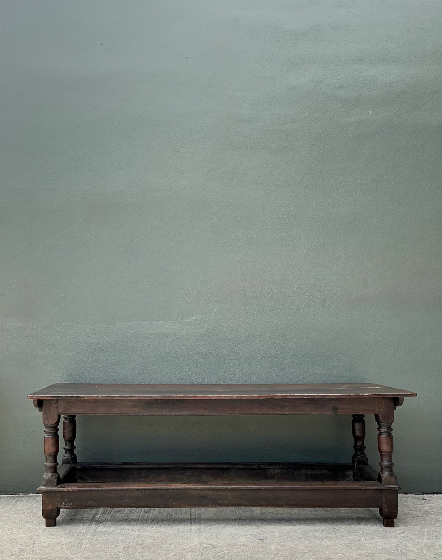 Vintage Monumental Belgian Wood Farmhouse Table - Side view