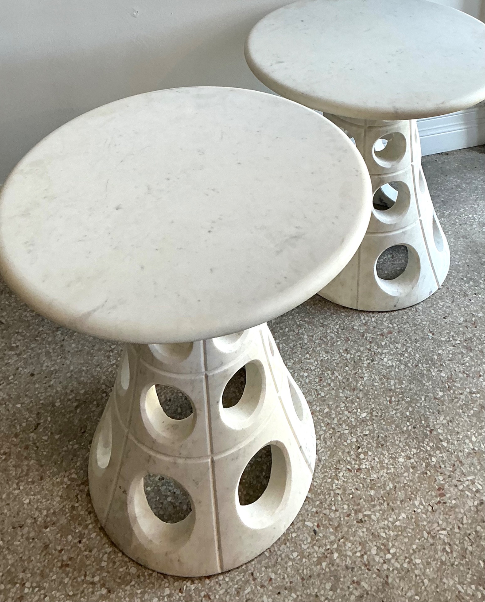 Vintage Italian Marble Cutout Side Tables - A Pair - Side view