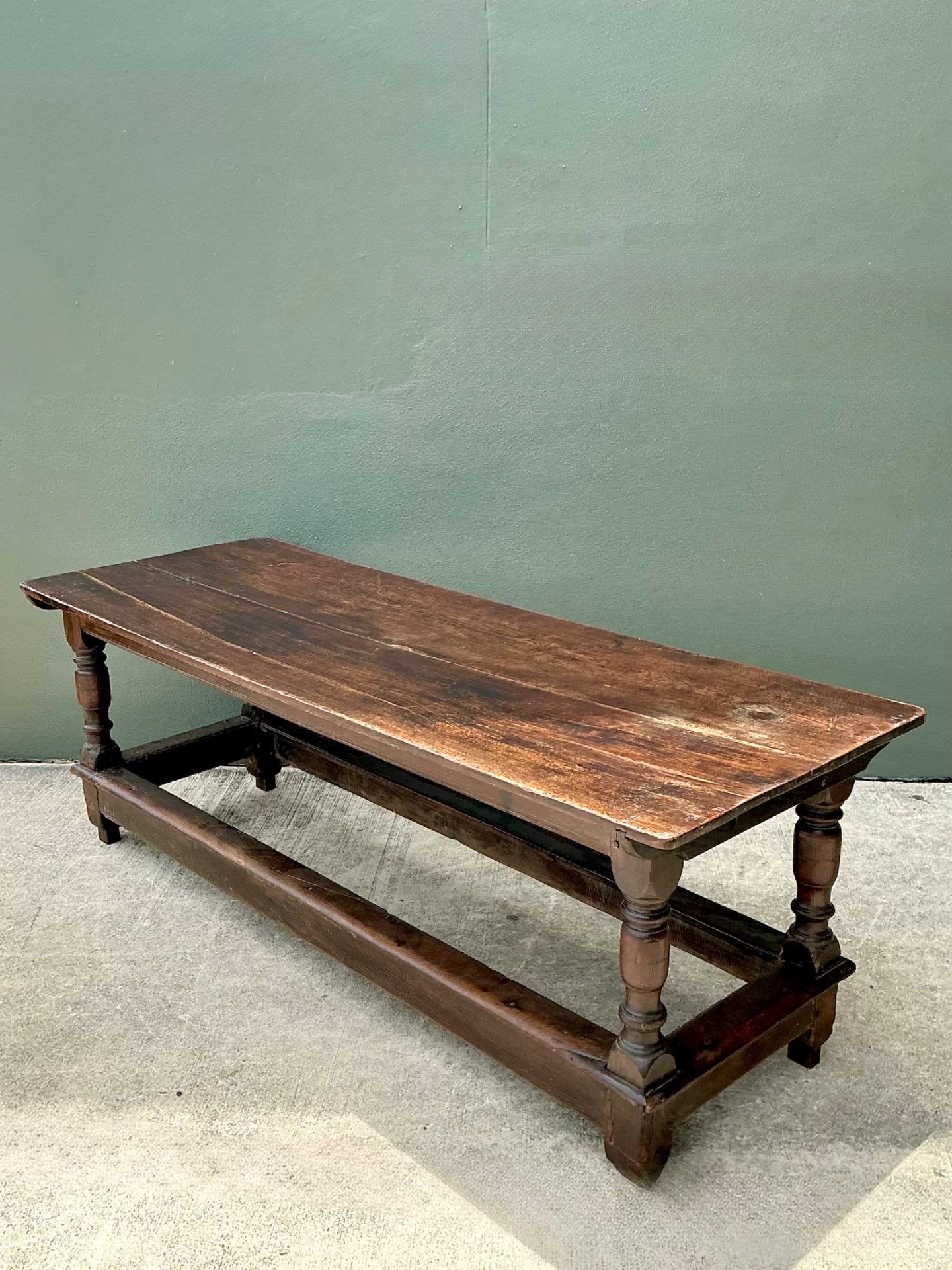Vintage Monumental Belgian Wood Farmhouse Table - Detail view