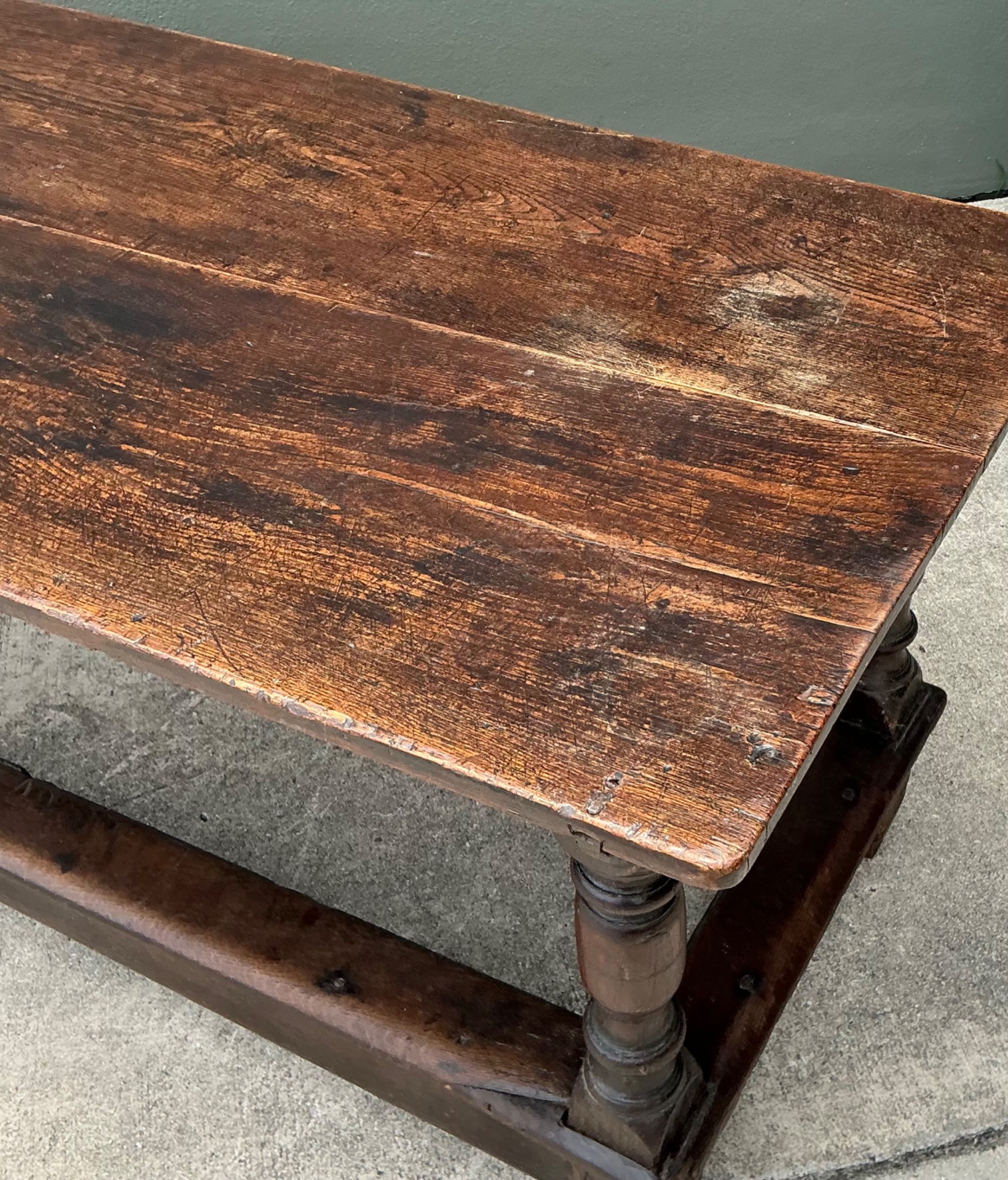 Vintage Monumental Belgian Wood Farmhouse Table - Top view