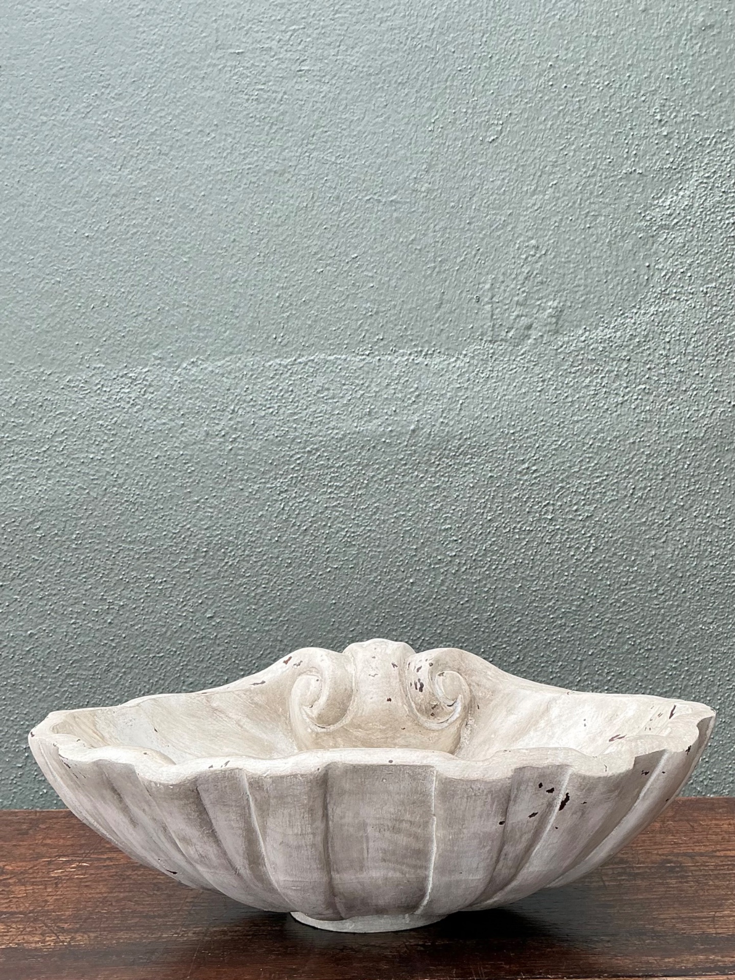 Vintage Italian Carved Wood Shell Bowl - Top view