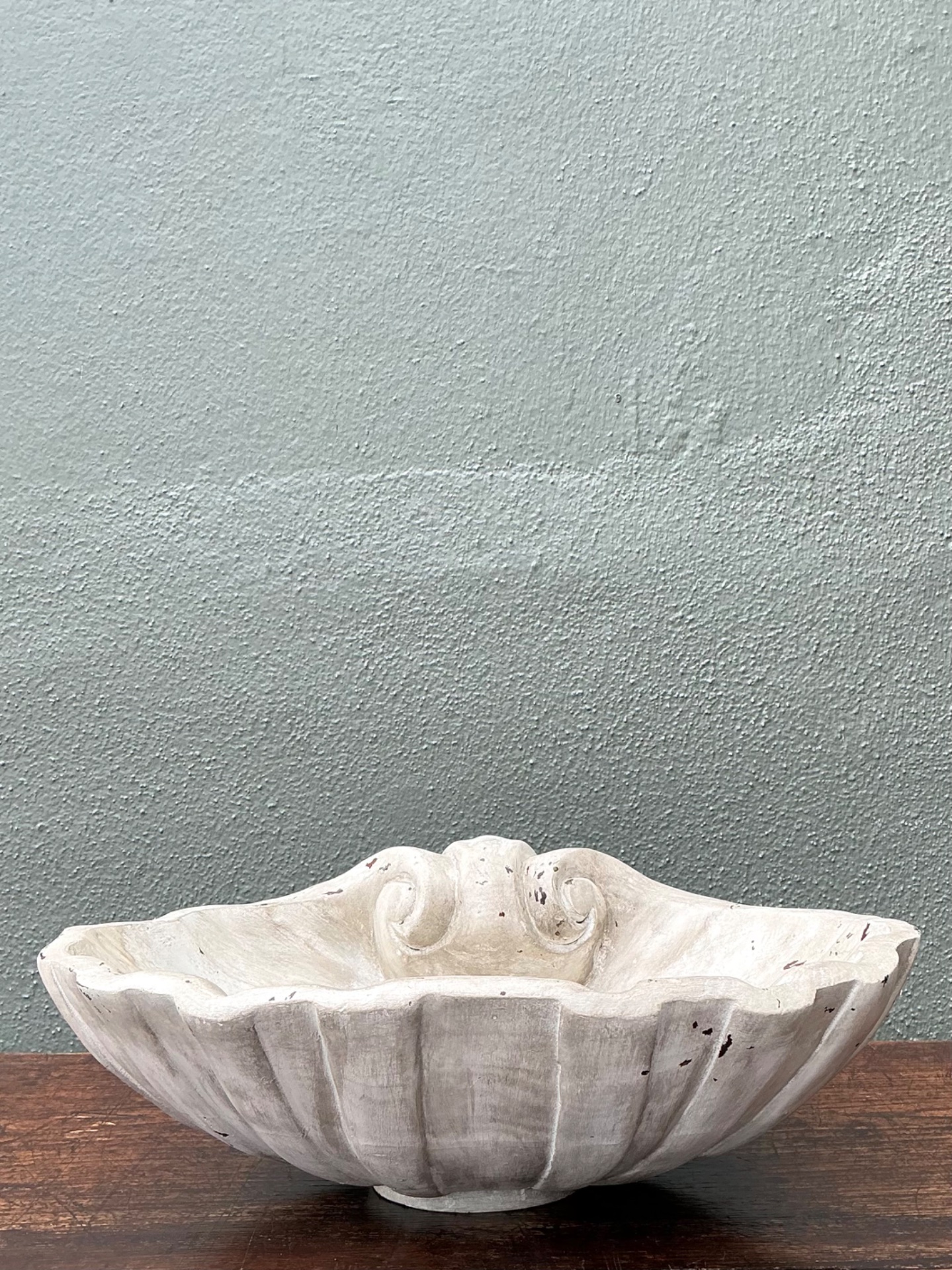 Vintage Italian Carved Wood Shell Bowl - Top view