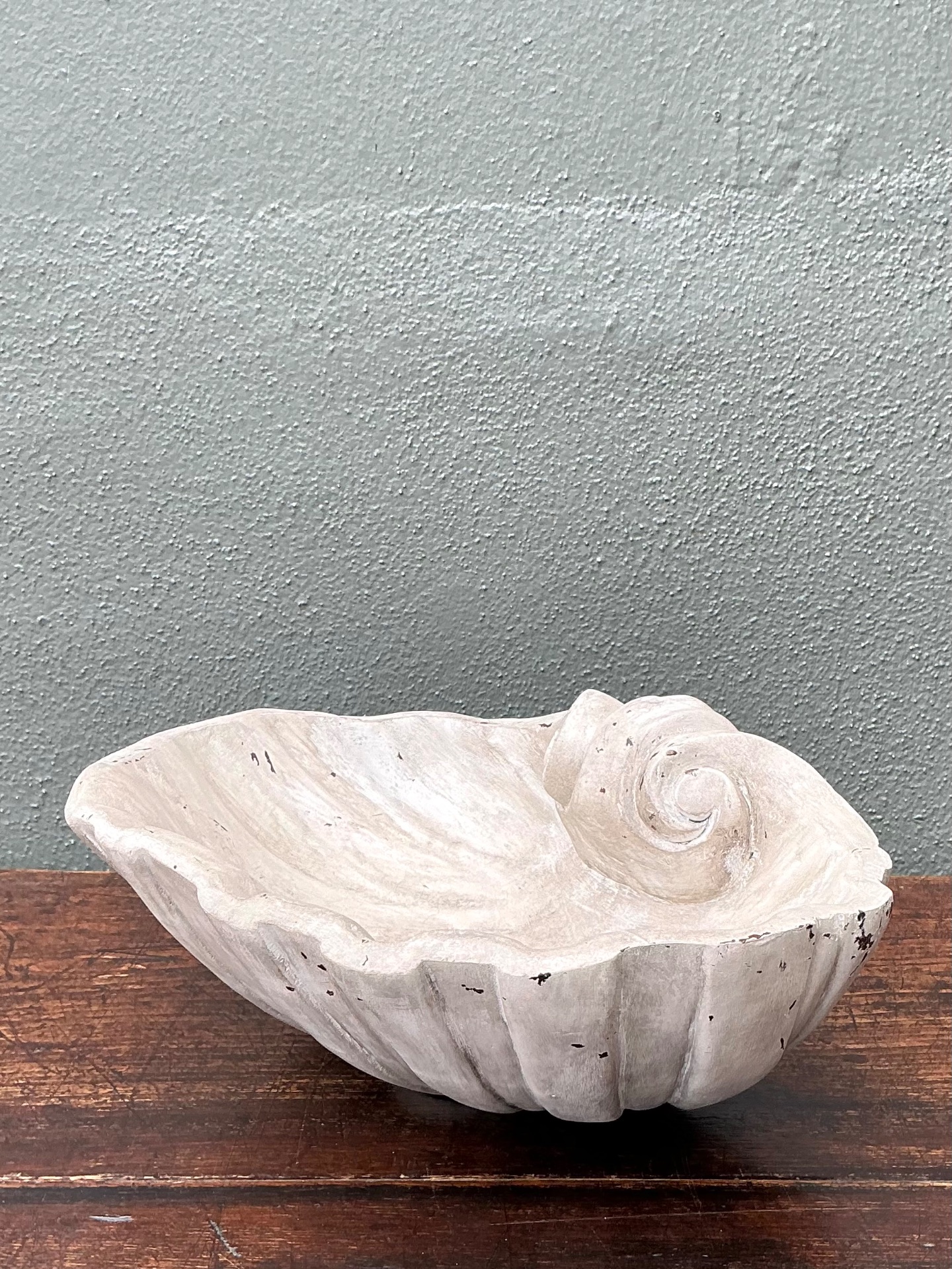 Vintage Italian Carved Wood Shell Bowl - Side view