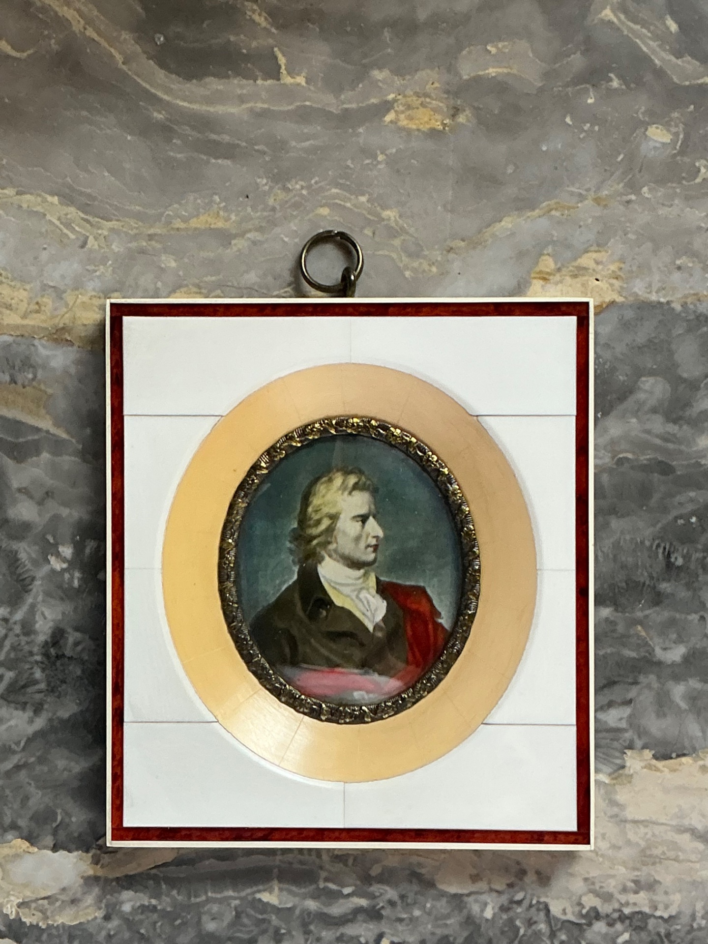 Vintage Hand-Painted Portrait Miniature - Back view